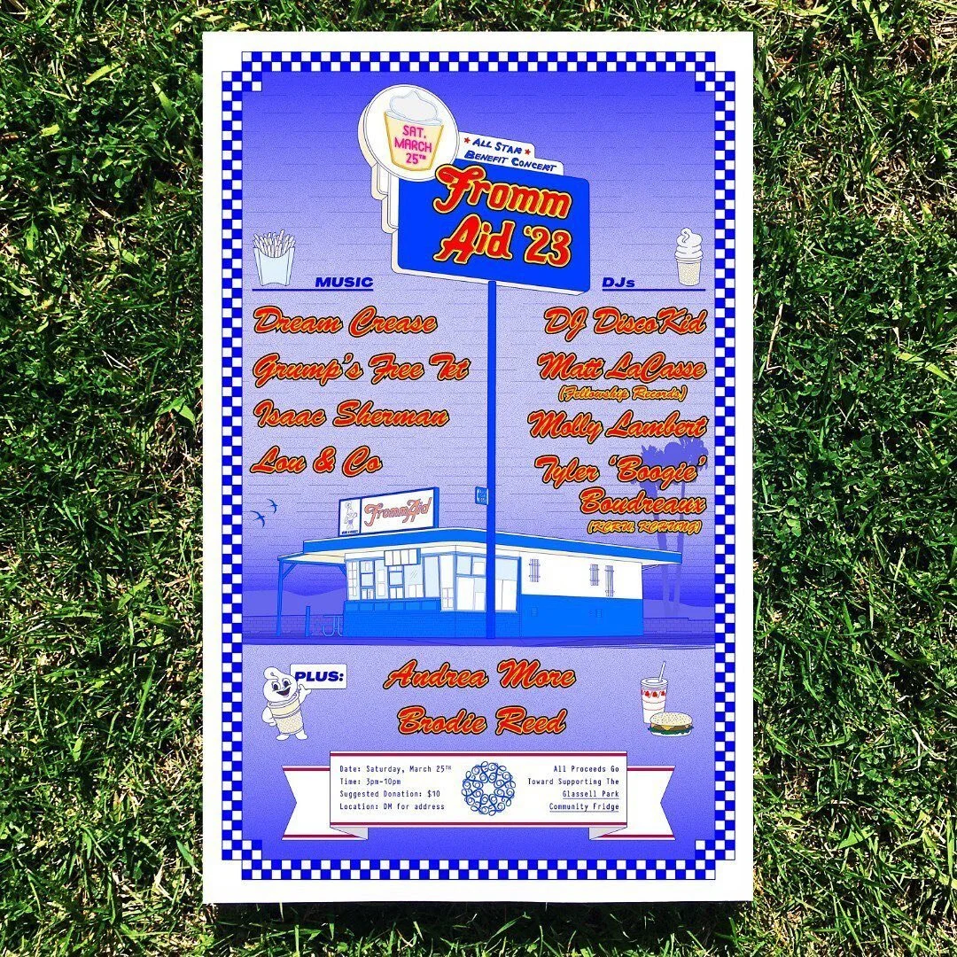 Come by to a fun day full of festivities Saturday, March 25th benefiting the @glassellparkfridge 🍟 Come check out a great lineup and support providing food for our community! DM @patricknfromm for the address 🍔