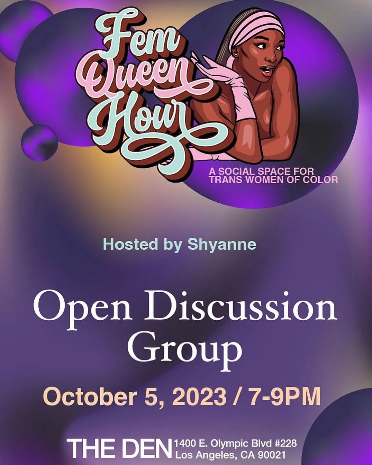 Doll roll call! 📢 come to Fem Queen Hour on Oct 5th (Thursday) from 7-9pm and get a self defense kit! Only at @reach_la 💜

Fem Queen Hour is an open discussion group and this will be led by @tsxiomara 💜

Fem Queen Hour is an intentional safe space