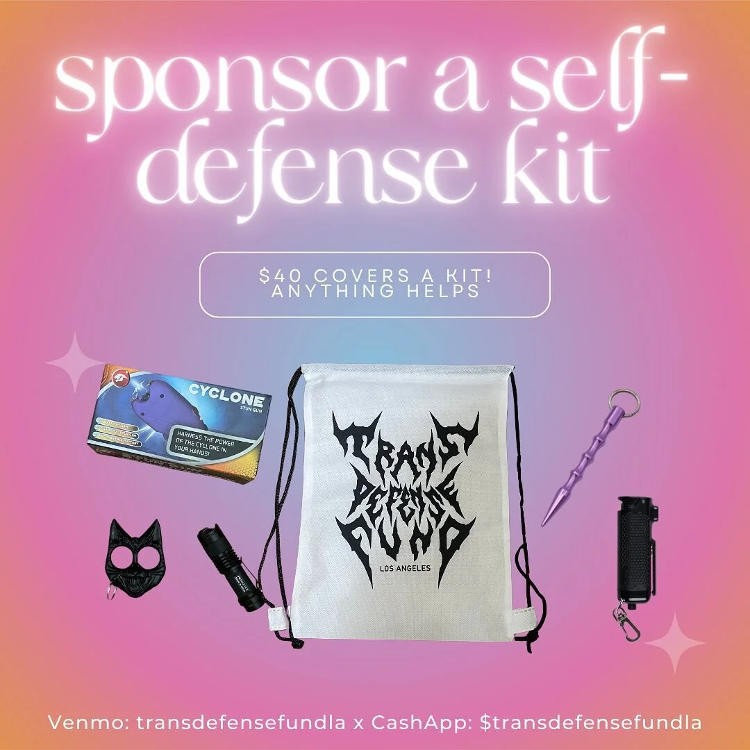 Show your support and help us continue to provide self-defense kits and stay afloat 🧷 $40 covers a self defense kit but truly anything helps! Transdefensefundla on CashApp &amp; Venmo 🖤 Thank you to everyone who has fundraised with me &amp; has don