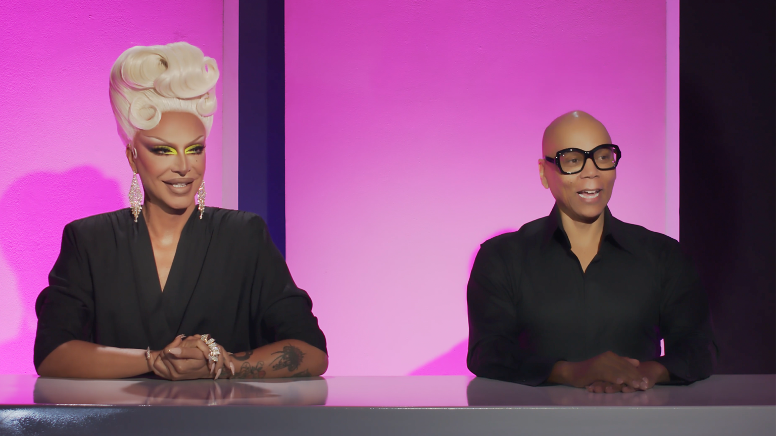 raven and rupaul sitting on judges panel for painted with raven