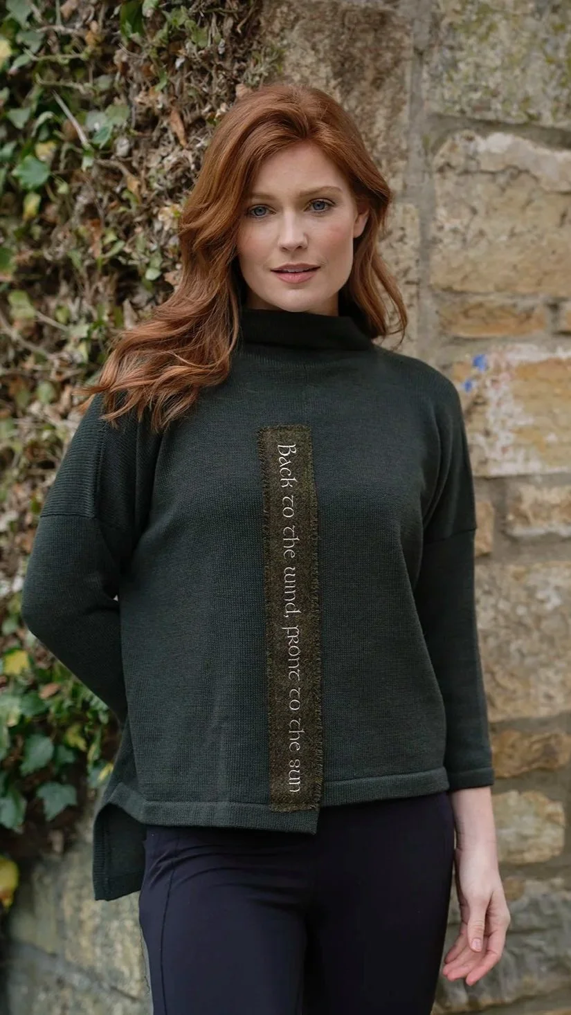 Fidra Dropped Back Sweater: With Embroidered Harris Tweed