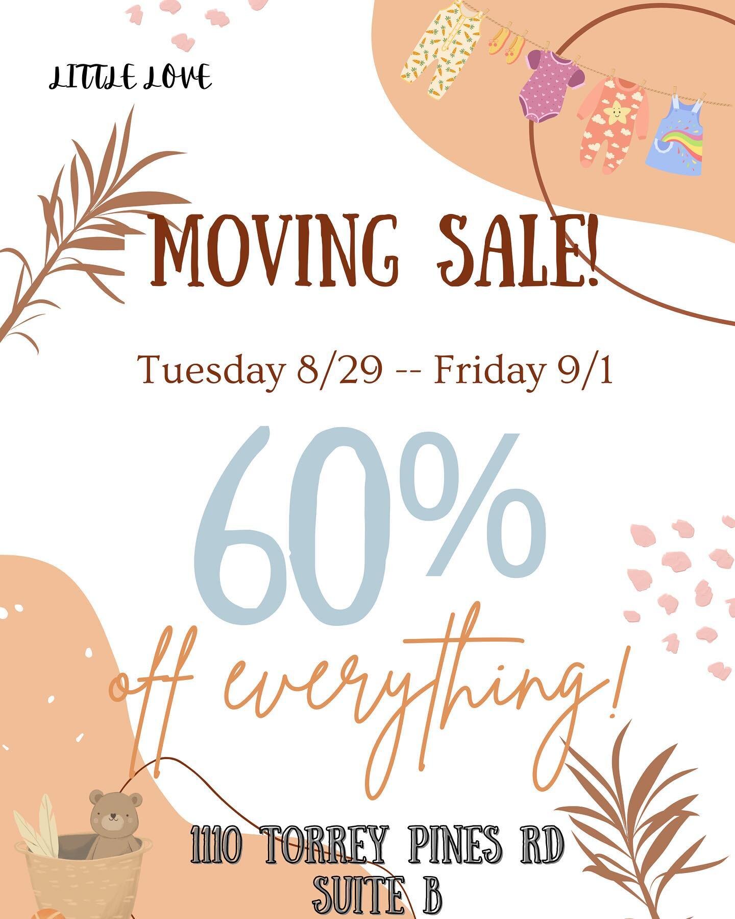 We are moving&hellip;in the same building!  Come shop our moving sale this week Tuesday thru Friday and receive 60% off everything in our old store. Stock up on some good basics for the new school year.  Then make sure to come to our grand opening in