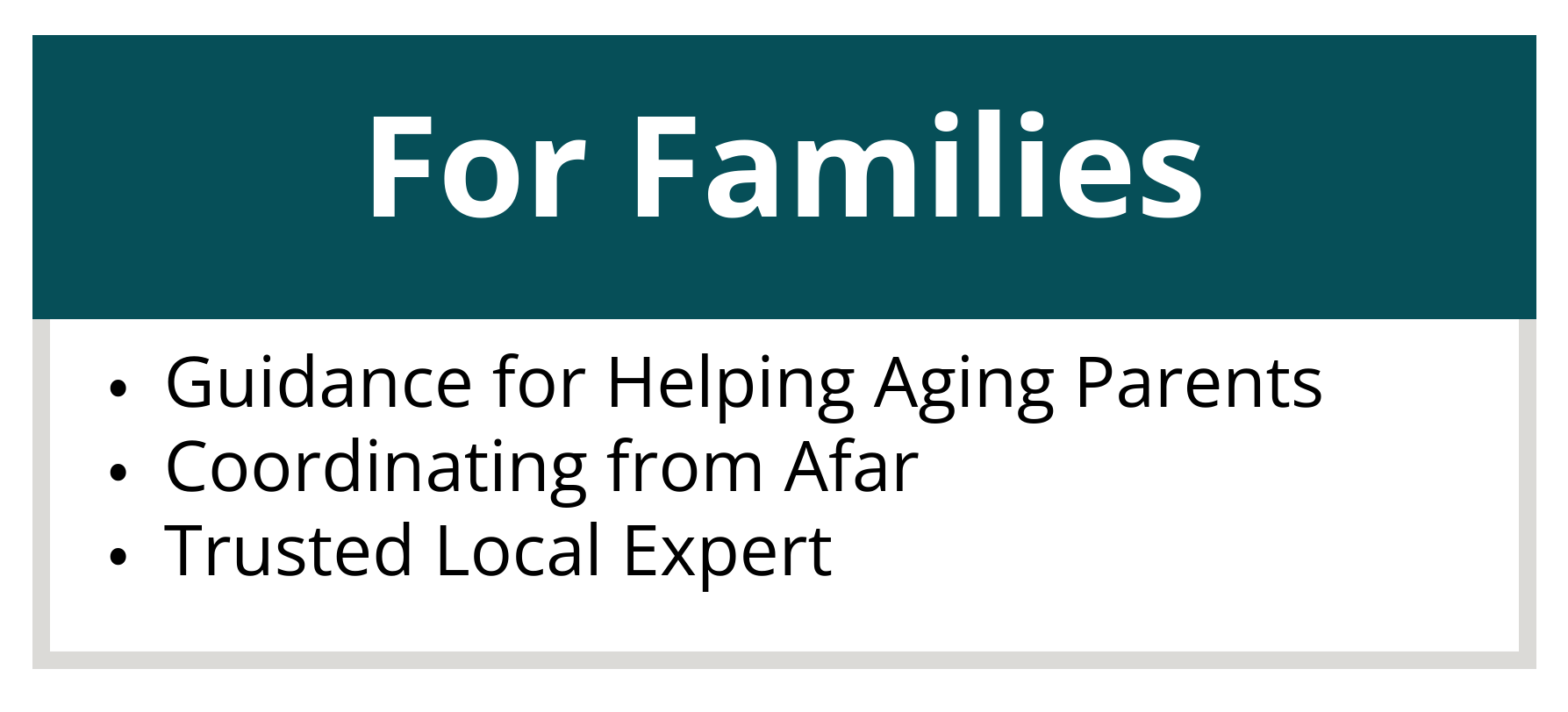 For Families, Guidance for Helping Aging Parents, Coordinating from Afar, Trusted Local Expert