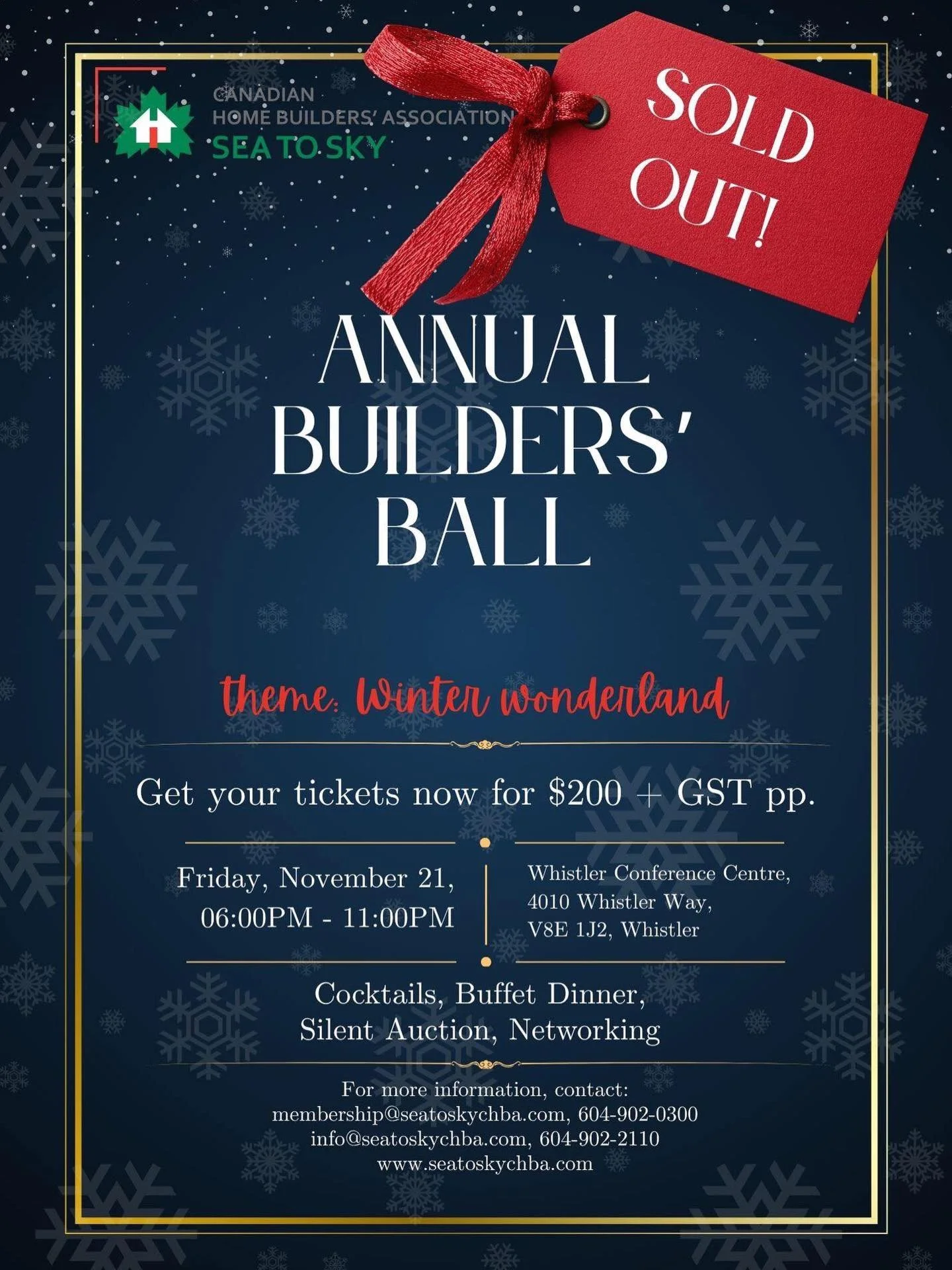 Thank you to @seatoskychba and @gowhistler Conference Centre for hosting a wonderful, sold-out Annual Builders&rsquo; Ball last Friday night! #seatoskychba #chba #buildersball #whistlerbuilder #winterwonderland #onlyinwhistler