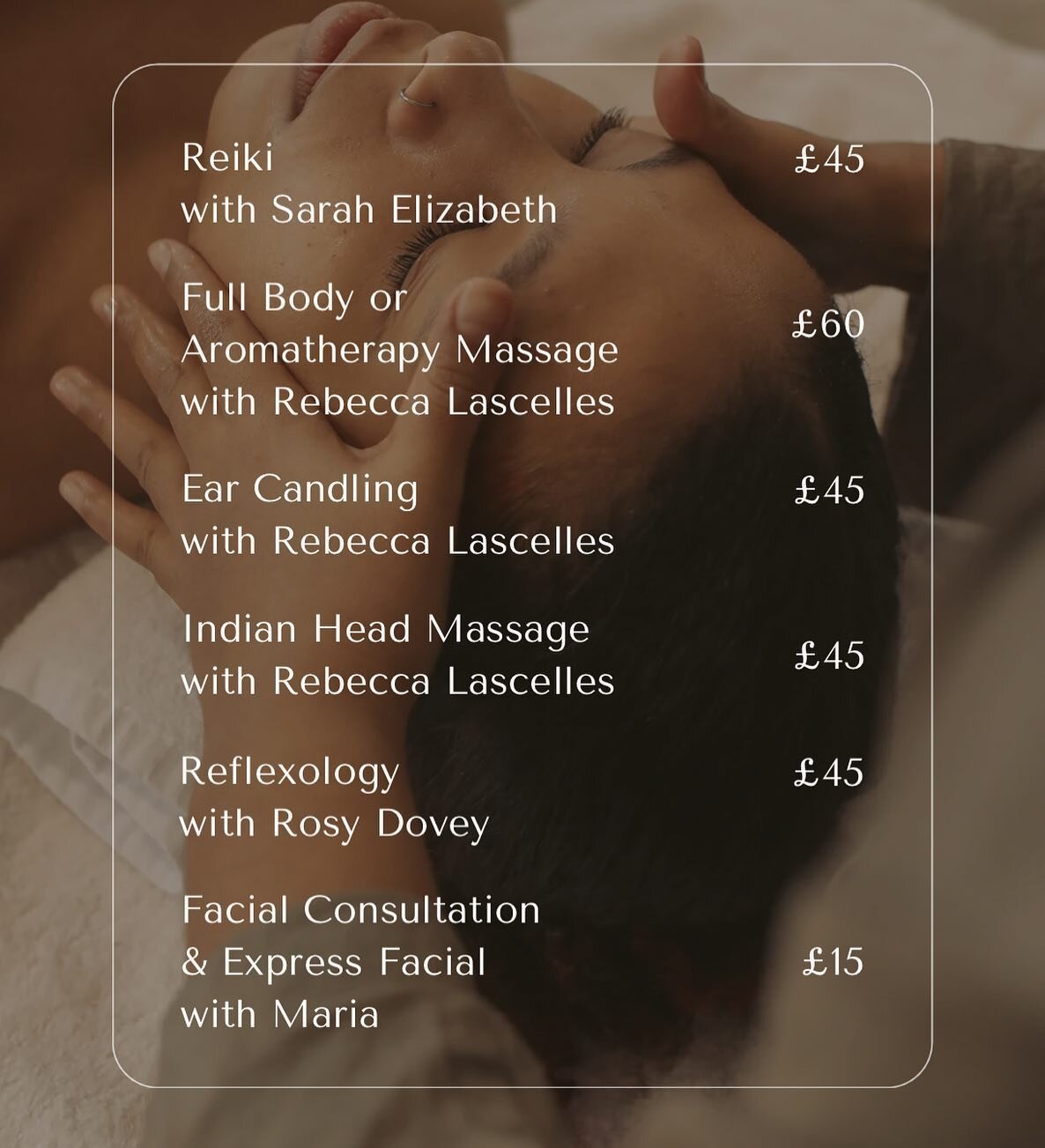 ✨ PRIVATE TREATMENTS at Holistic House ✨

Please book directly through the individual therapist:

&bull; Reiki with @journeying_with_sarahelizabeth - call 07983 899 995

&bull; Massage, Ear Candling or Indian Head Massage with @rebeccalascellescoachi