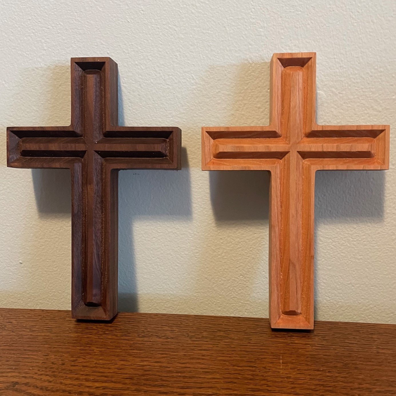 Carved cross in Walnut and Cherry