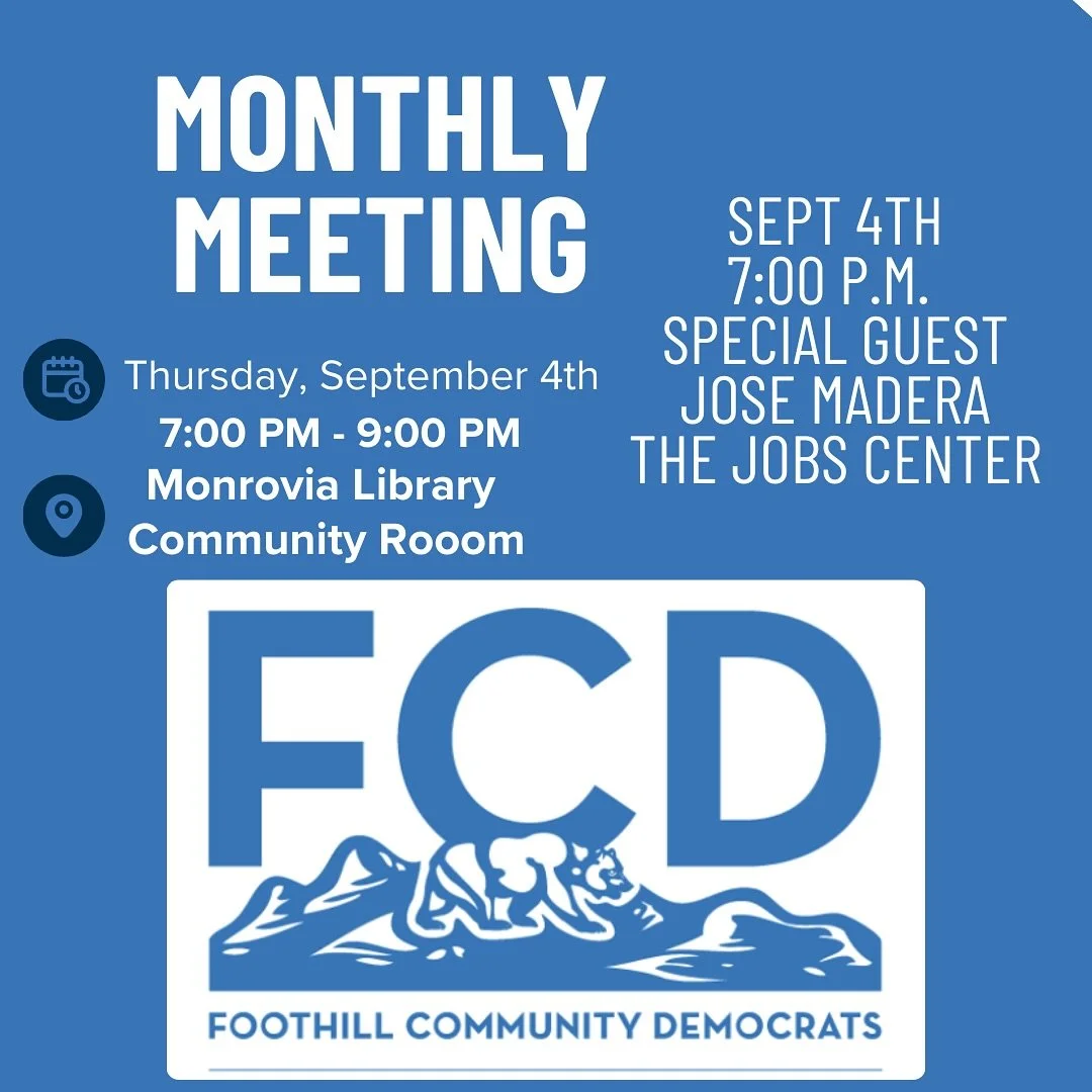 Join us tomorrow for our monthly meeting! This month we will be holding the meeting in Monrovia&rsquo;s Community room at the library.

We will be joined by Jose Madera from the Job center, to further our conversation as to how we can help day labore
