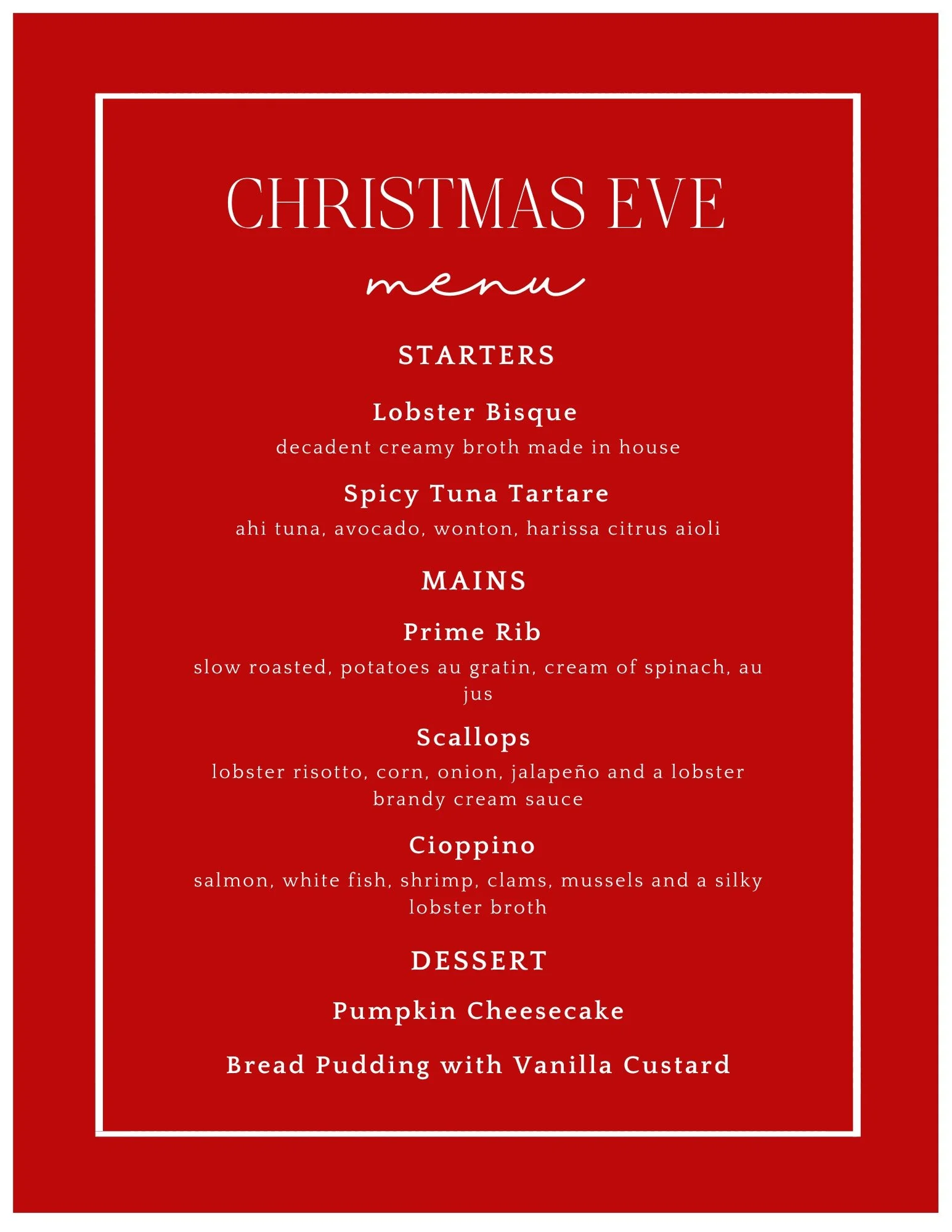 Christmas Eve Menu