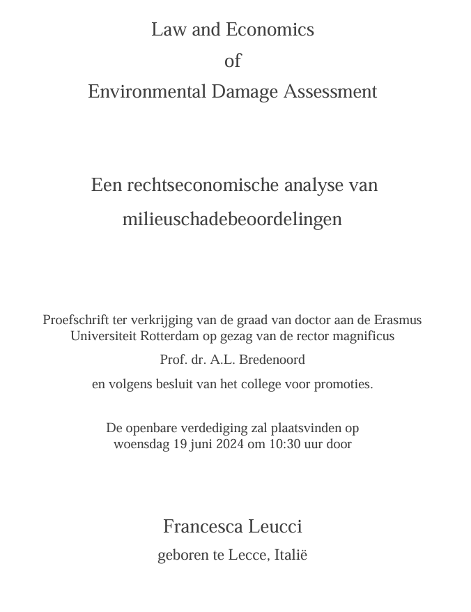 Invitation letter in Dutch and English for a PhD defense by Francesca Leucci, scheduled for June 19, 2024, at 10:30 am, mentioning her birthplace Lecce, Italy.