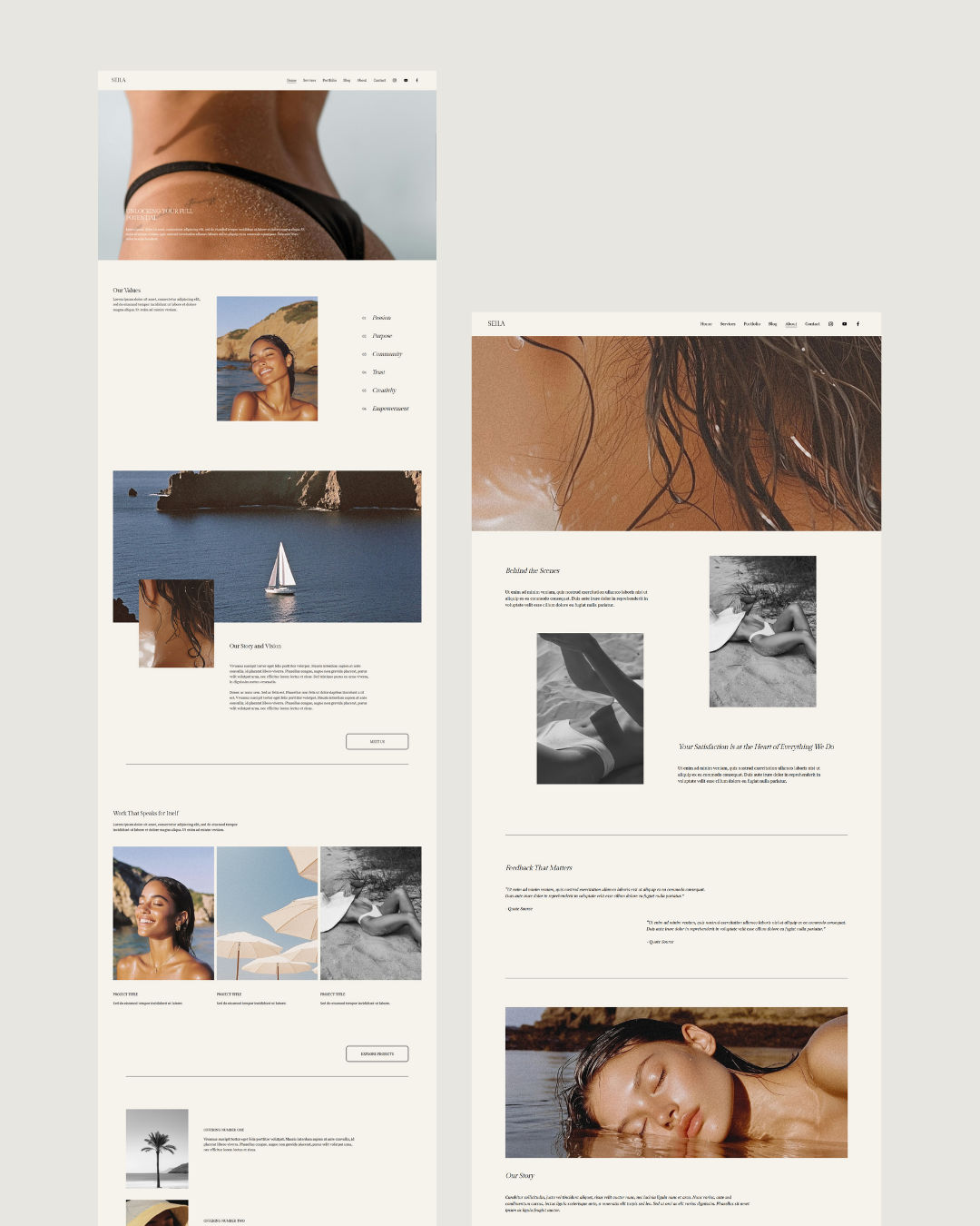 Modern minimal Squarespace website template for women in business offering services