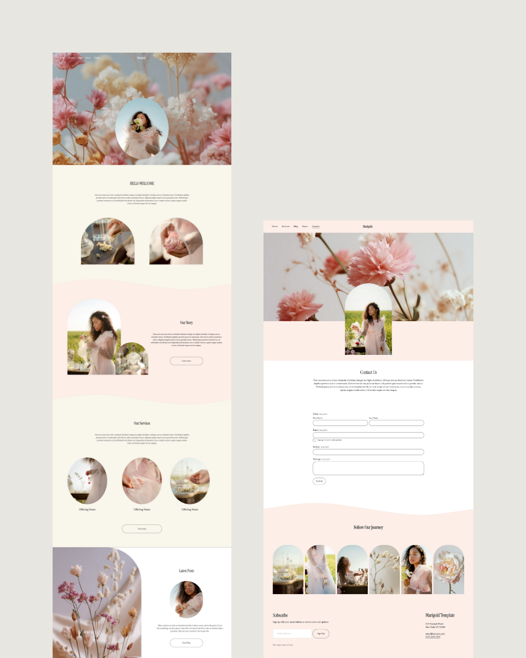 Romantic Squarespace template for female entrepreneurs offering services online