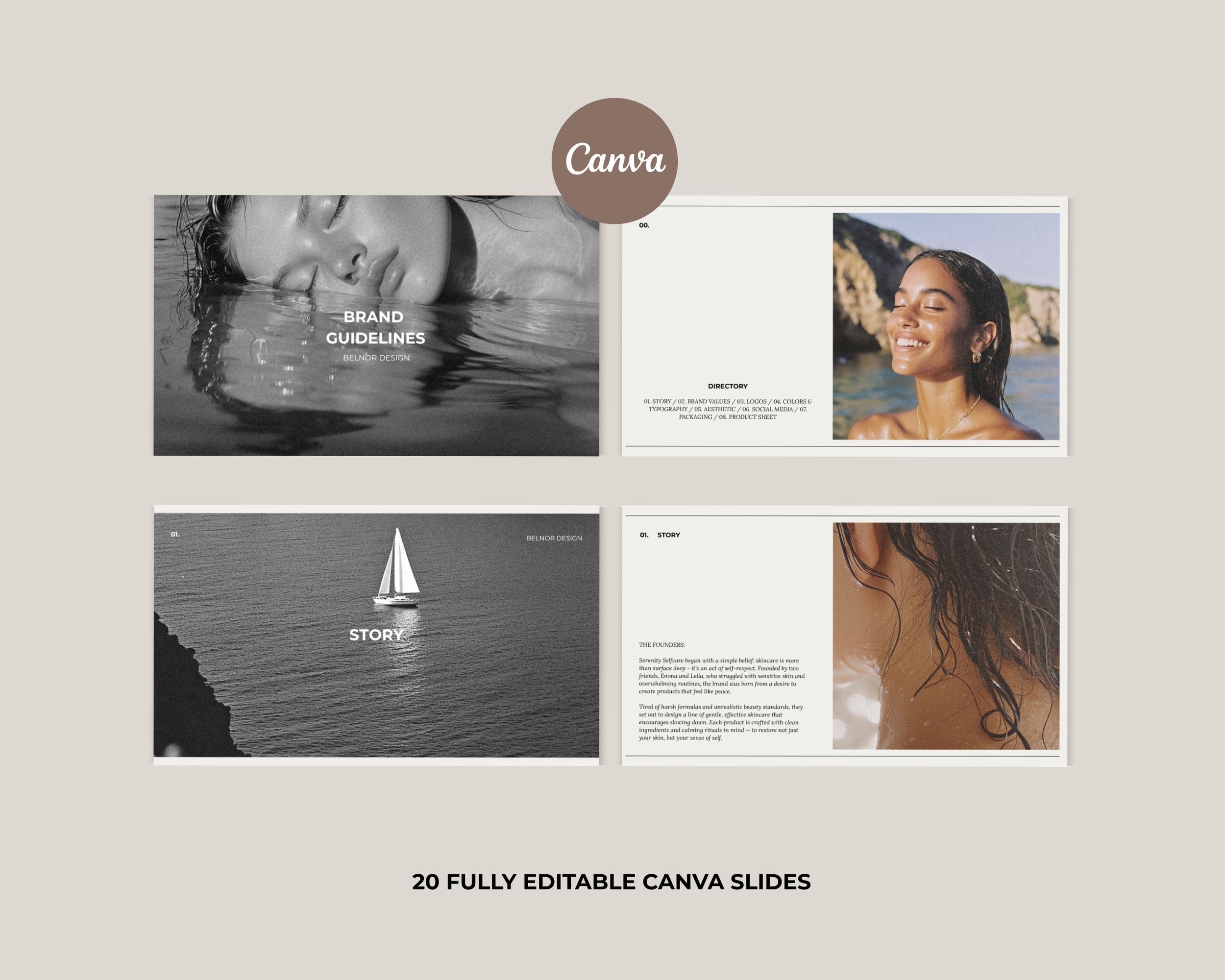 Minimal brand guidelines Canva template to define colors, fonts, and visual identity