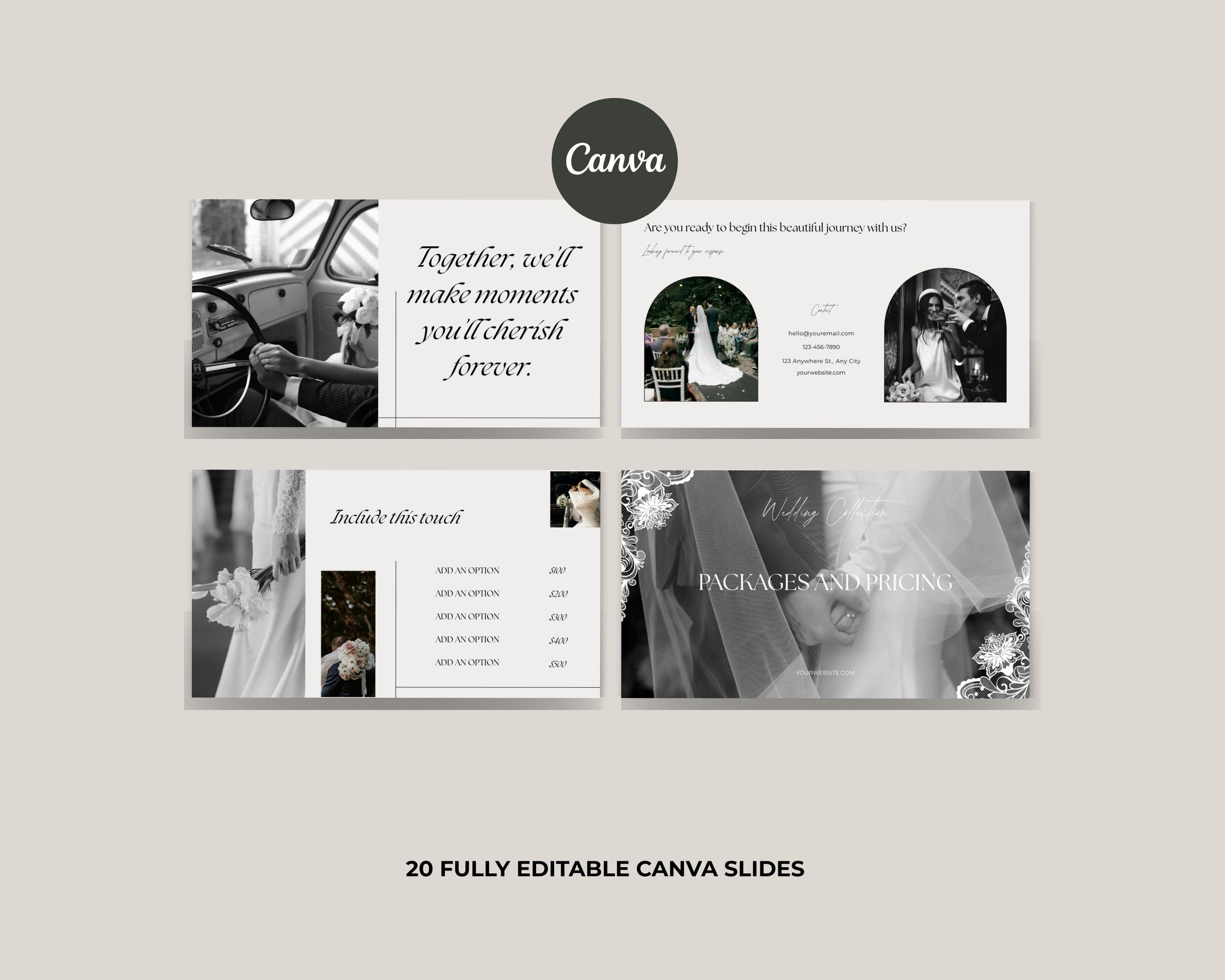 Price and service guide Canva template pages for wedding photographers