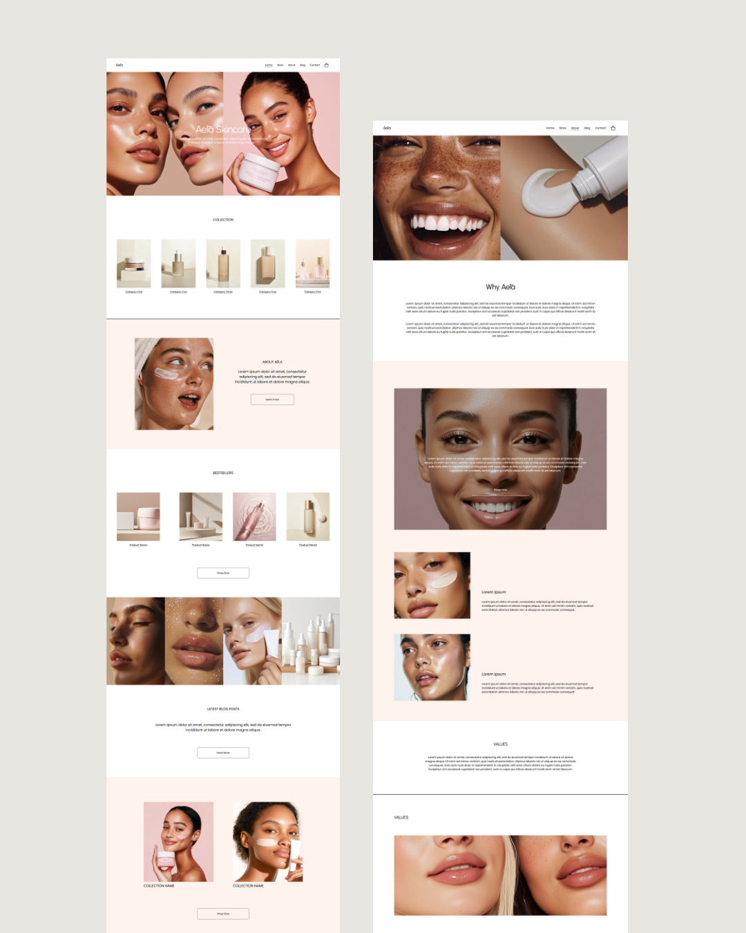 Feminine Squarespace online store template for skincare businesses