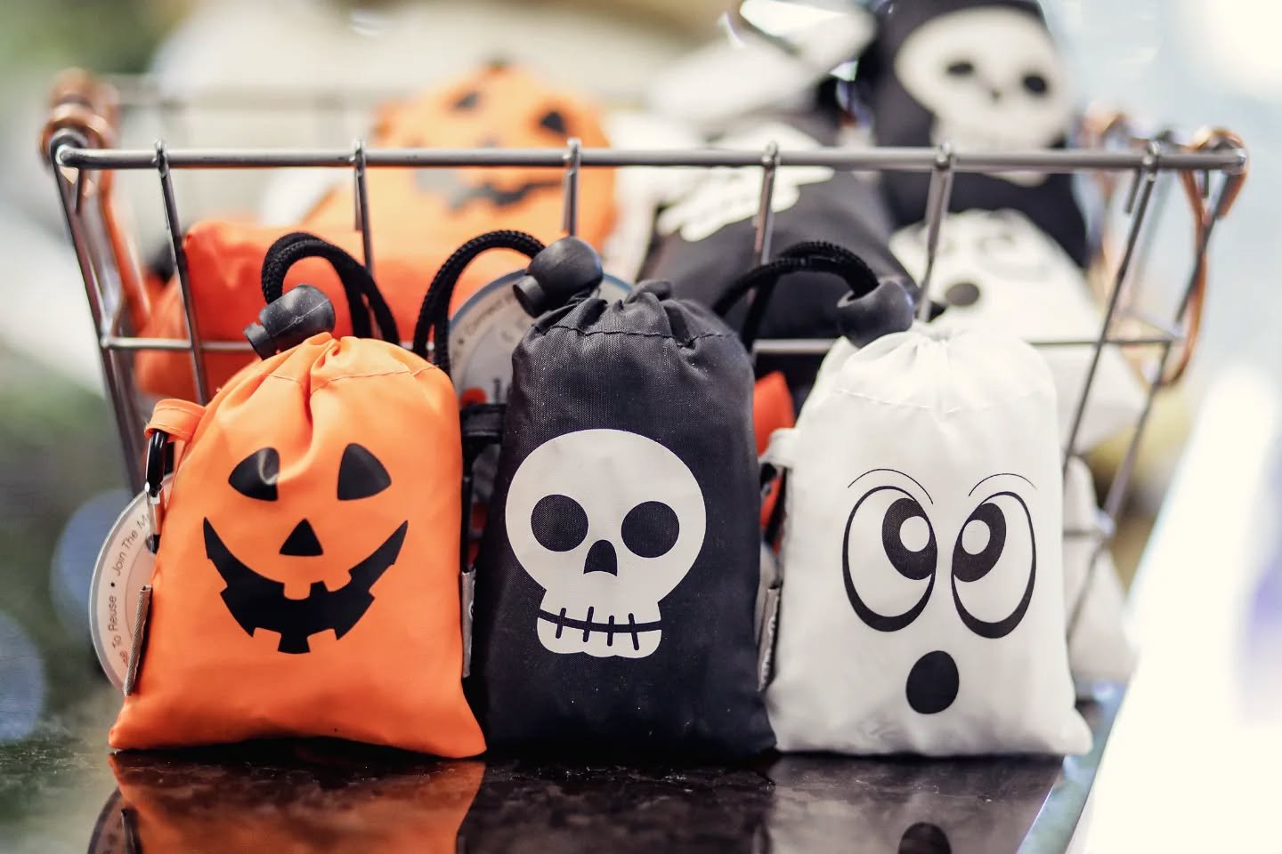 Okay, these @chicobag recycled candy-carriers are absolutely perfect for trick-or-treating!! 🎃 Stop by our boutique--they're currently 25% off! ☠️