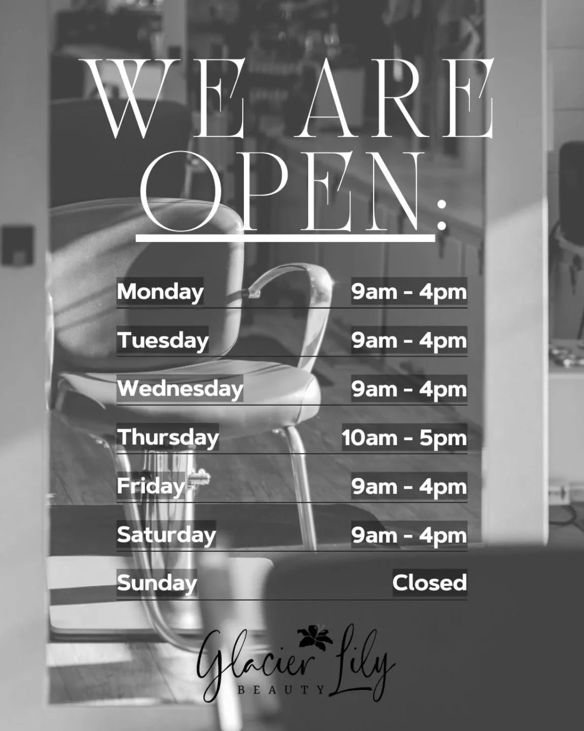 ‼️ Heads up!! Our *Spring Hours* start soon! ‼️

⭐️ Beginning March 22nd, we will be CLOSED on Sundays except for special events &amp; weddings!

⭐️ In April &amp; May we will be OPEN Monday through Saturday! 

 Updates will happen, so be sure to fol