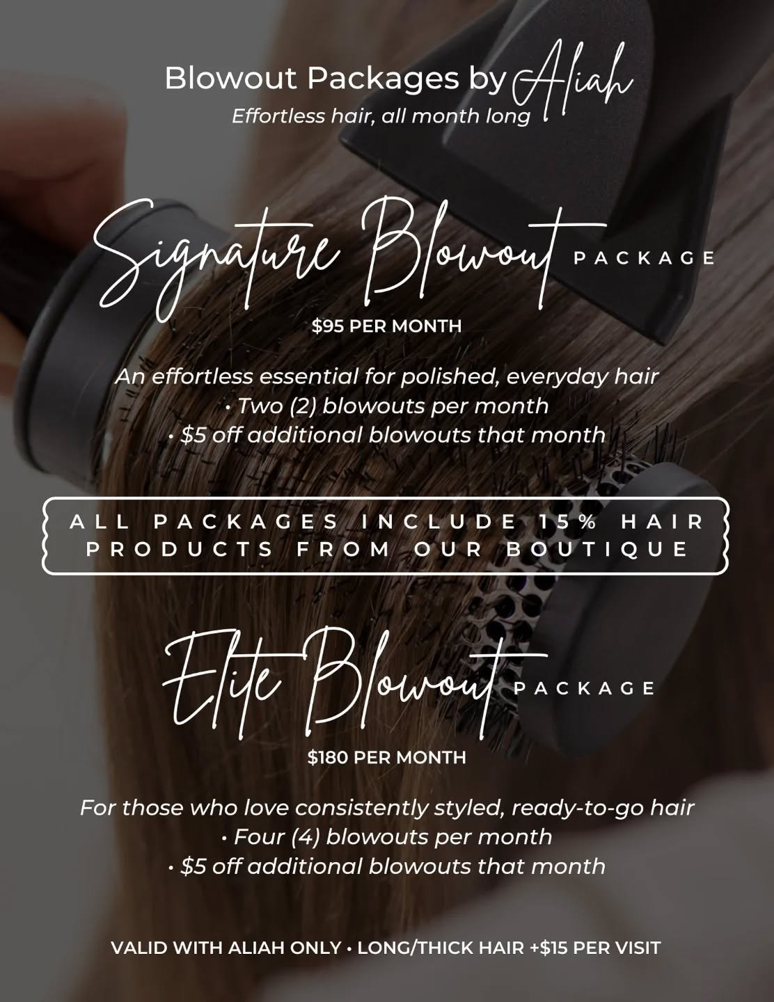 ⭐️⭐️⭐️ NEW!! ⭐️⭐️⭐️
@aliah.jones.hairstylist is launching monthly blowout packages at Glacier Lily! This is a great opportunity to keep your hair looking incredible all month long!&nbsp;

✨️ Signature Blowout Package - $95/month
- Two blowouts per mo