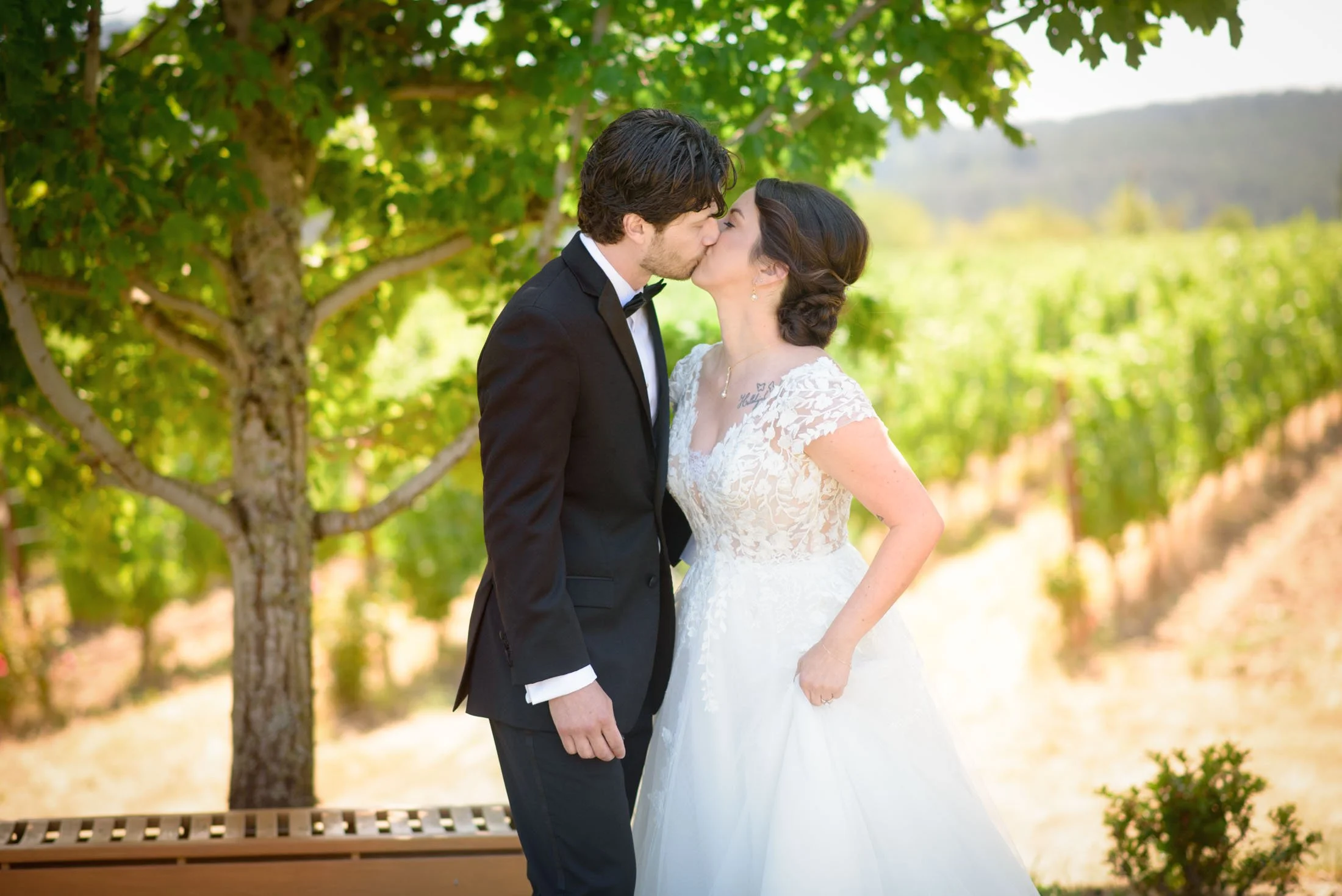 Bride and groom photo at Zenith Vineyard wedding.