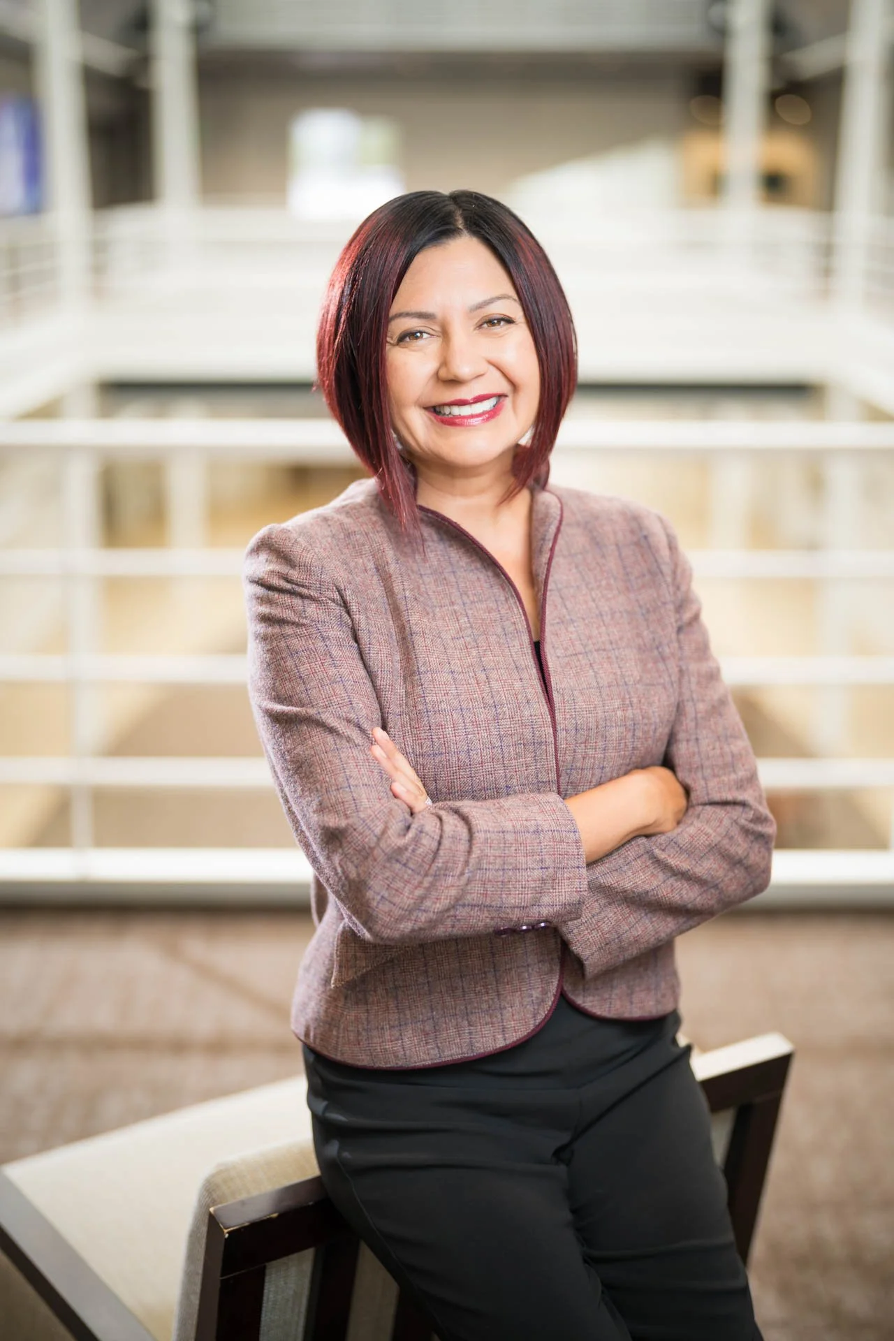 Professional executive portrait of a woman in a blazer in Vancouver, Washington.