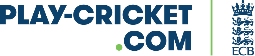 Logo with text 'PLAY-CRICKET.COM' and a shield emblem with three lions.