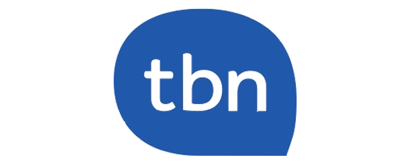 The logo of TBN (Trinity Broadcasting Network) displayed with a blue speech bubble background.