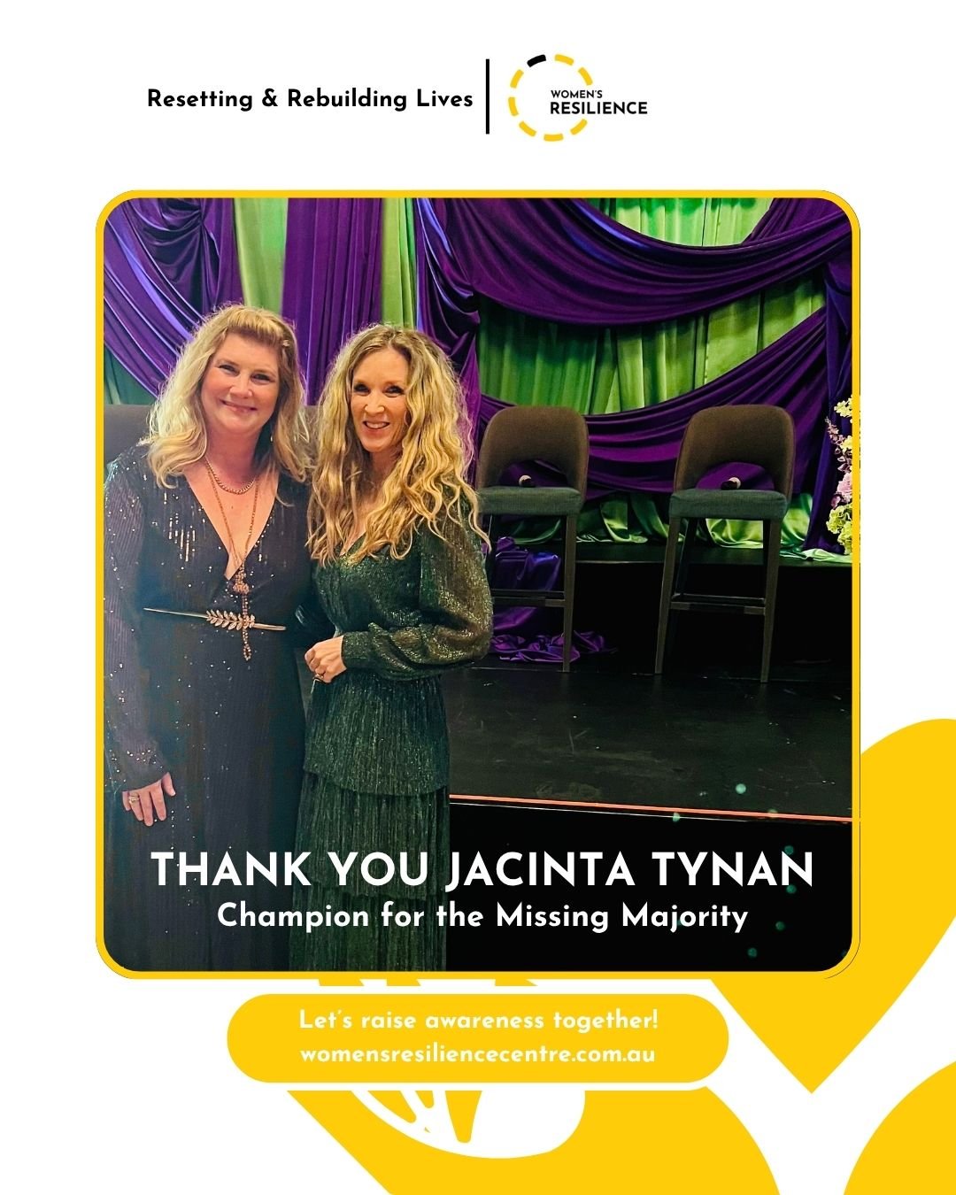 A massive shout-out to Jacinta Tynan for being a powerful voice for the Missing Majority!

Your advocacy for women who are unsupported by traditional systems doesn't go unnoticed. Thank you for speaking up and speaking out when it matters most.

The 