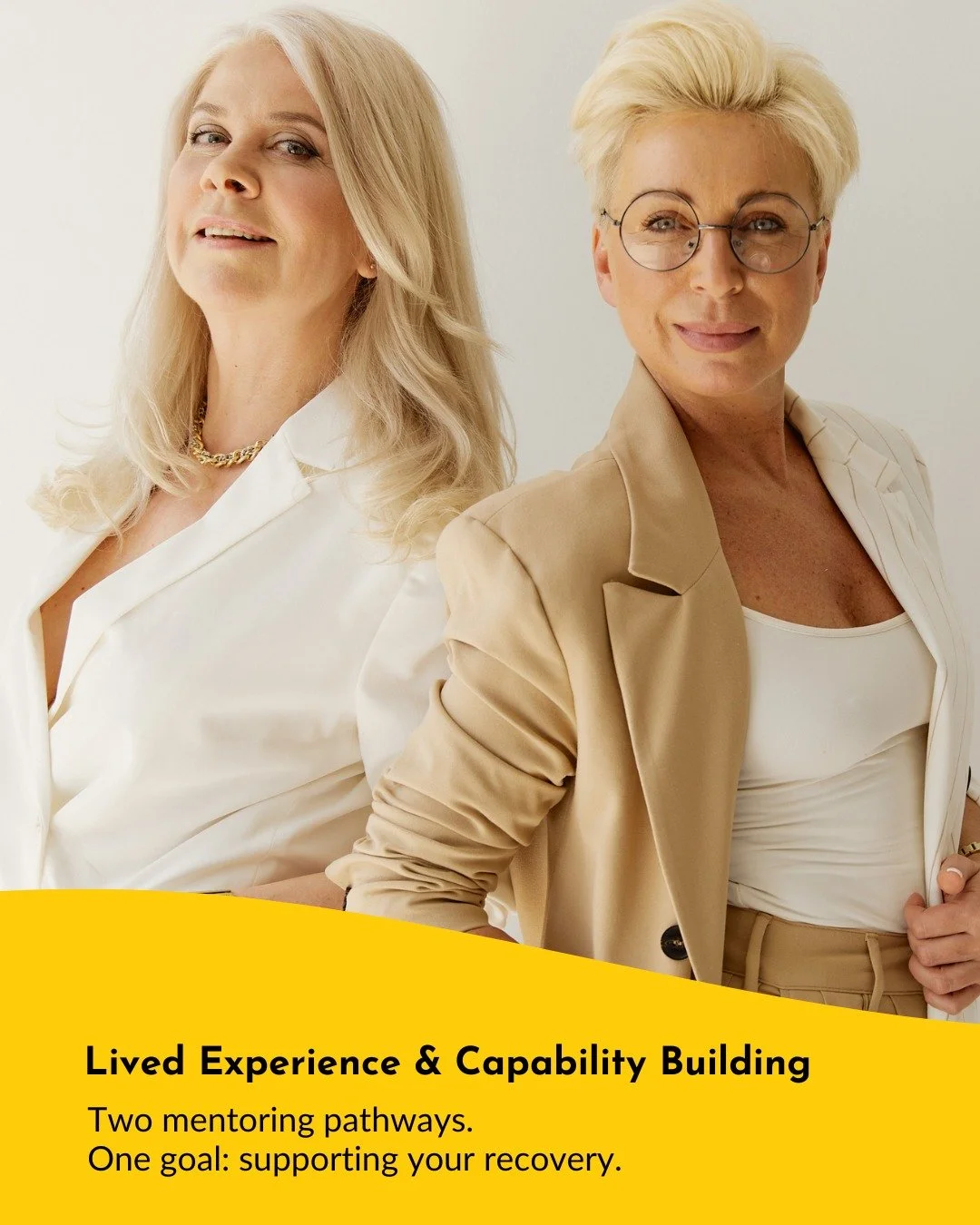 Two mentoring pathways. One goal: supporting your recovery.

🌼 Lived Experience Mentoring - someone who truly understands your journey.
💛 Capability Building Mentoring - practical skills for independence, career, confidence and growth.

All deliver