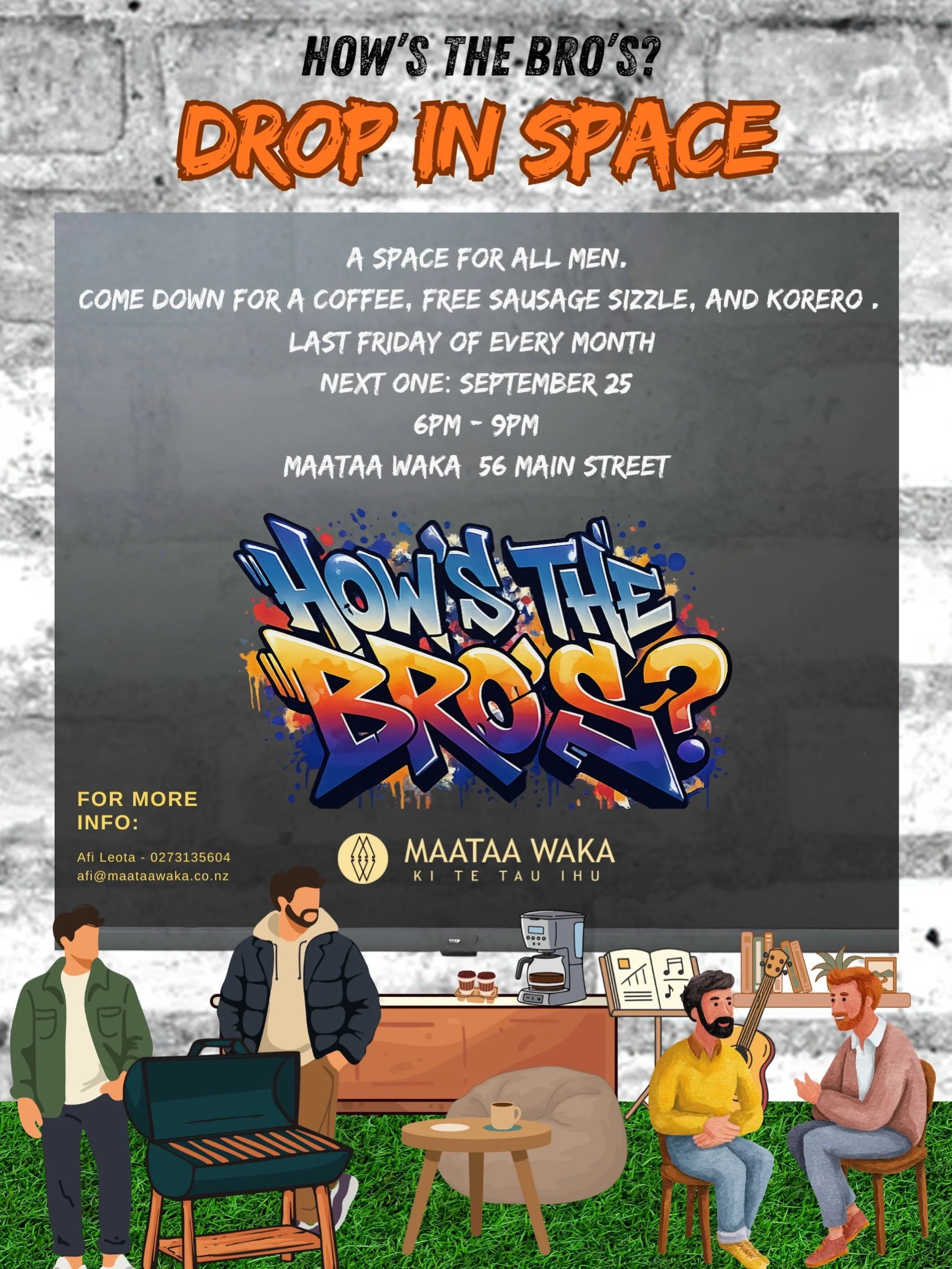 Our next How&rsquo;s the Bro&rsquo;s? is this Friday, all tāne welcome. See you then

#howsthebrows