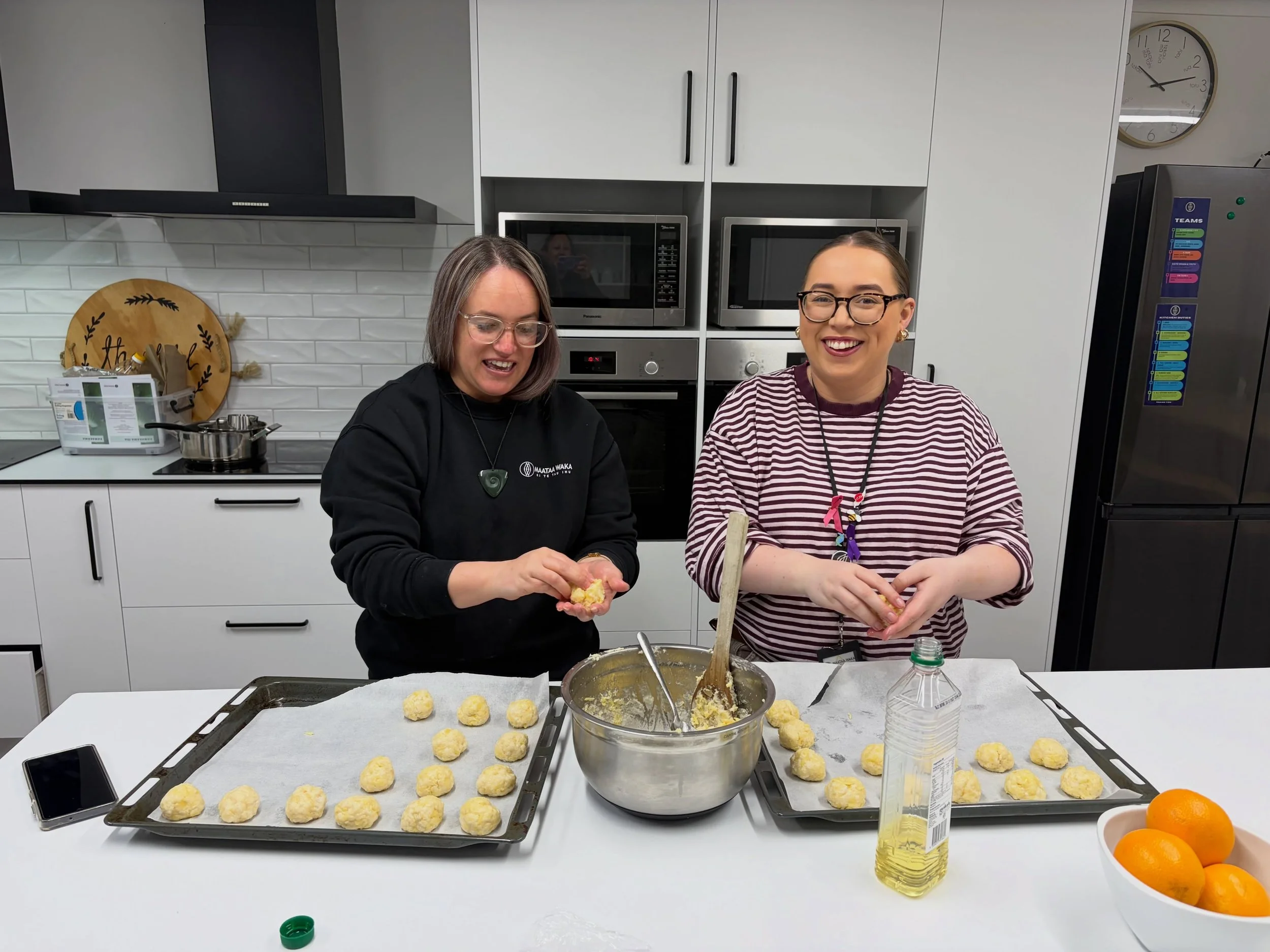 Yesterday Sherie &amp; Georgia made one of our tari favs, cheese puffs, to celebrate Sherie&rsquo;s 2nd year anniversary at Maataa Waka. Ngā mihi kōrua, they were tino reka! 🤤