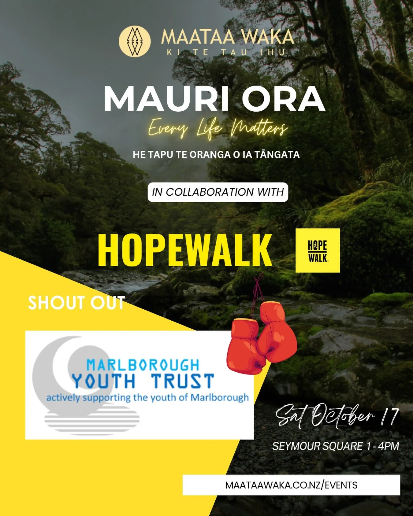 We&rsquo;d like to give a huge shoutout to @marlboroughyouthtrust who will be supporting the Hope Walk Mauri Ora Hīkoi with various pieces of equipment and staging 🙏🏽

The team will also be running a boxing challenge for those who&rsquo;d like to g