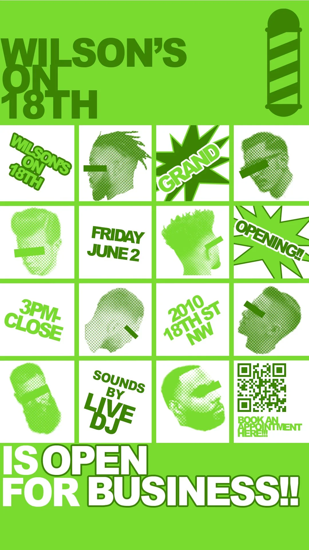Commissioned promotional flyer for DC barbershop Wilson's on 18th grand opening.