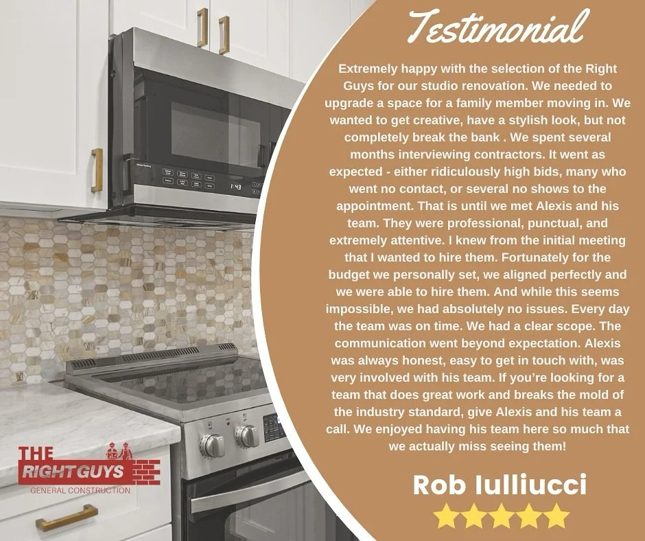 🔨✨ Client Testimonial ✨🔨
We&rsquo;re proud to share the words of Rob Iulliuci, who trusted The Right Guys Construction to upgrade their studio with style and budget in mind. It&rsquo;s feedback like this that drives us to deliver professional, top-