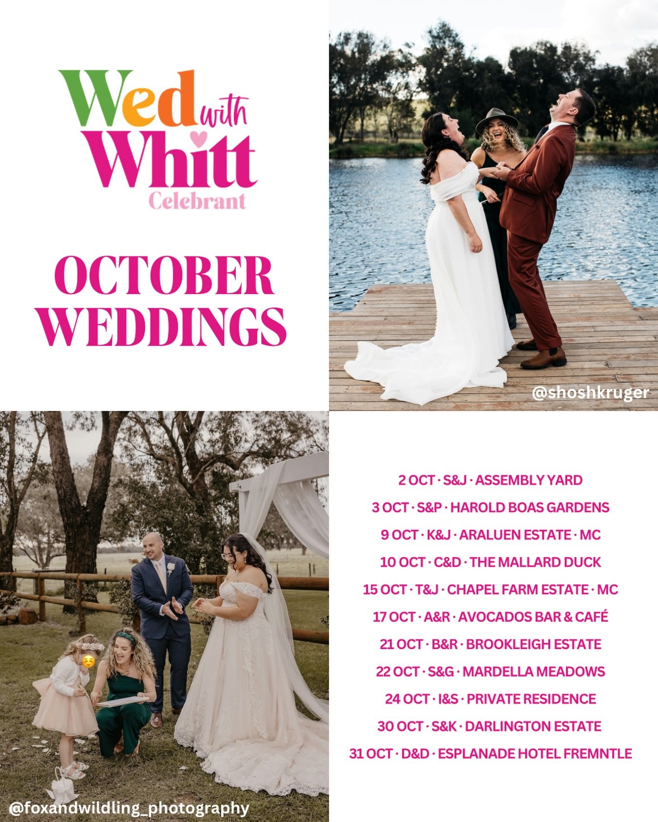 A few days late because apparently my automated post decided it simply wasn&rsquo;t going to automate 😂 Damn technology. But HERE WE ARE!

OCTOBER WEDDINGS, BABYYYYY 🎤💍

Another huge month ahead and I am BEYOND excited to be part of every single o