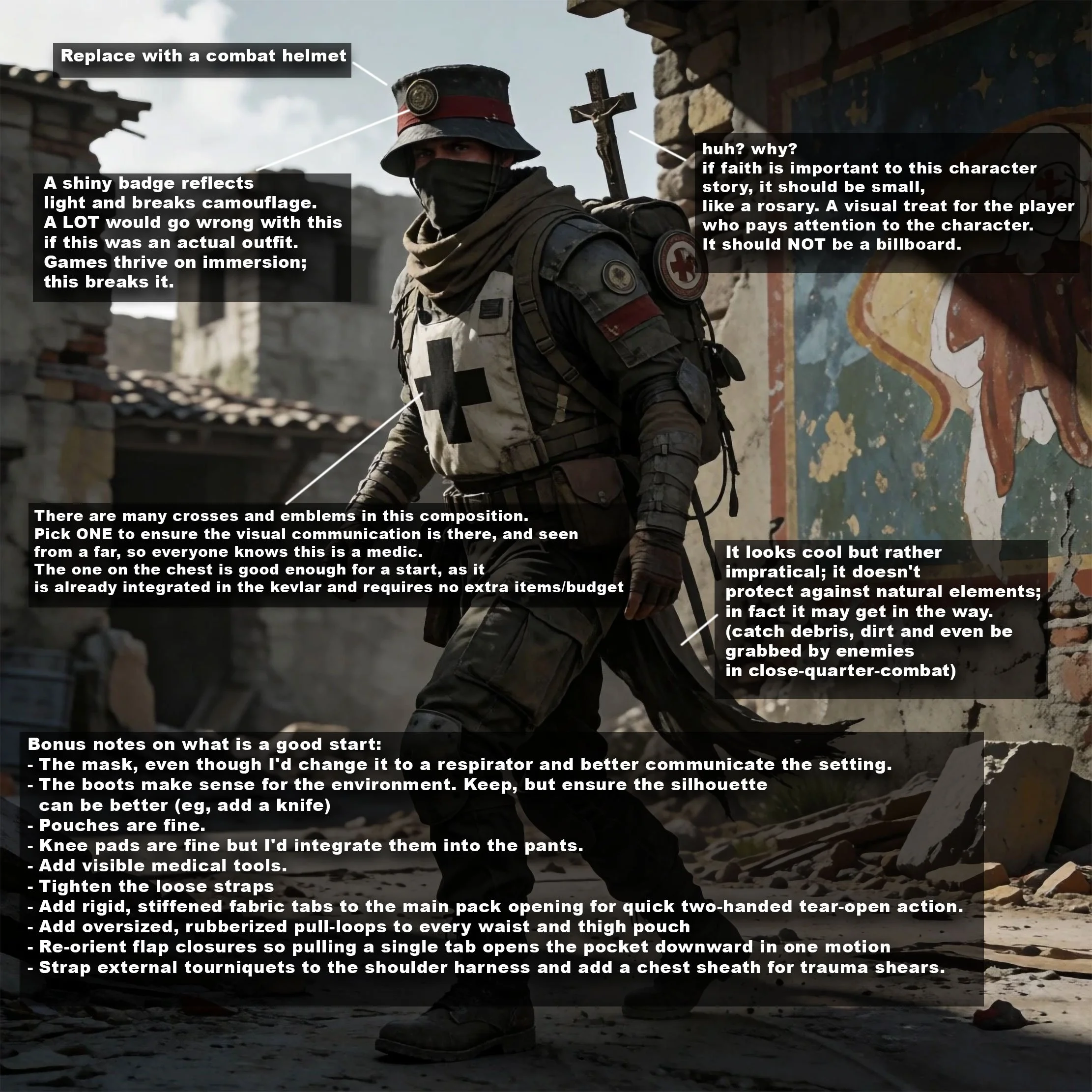 using krea to generate a base concept, and then making callouts about what was wrong with it, as a professional consultant for games