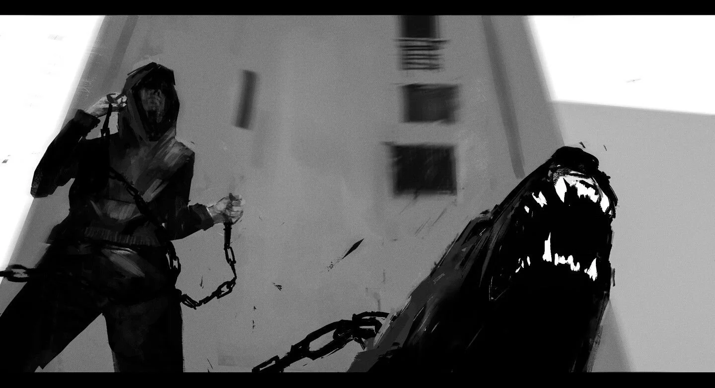 film key concept art in black and white