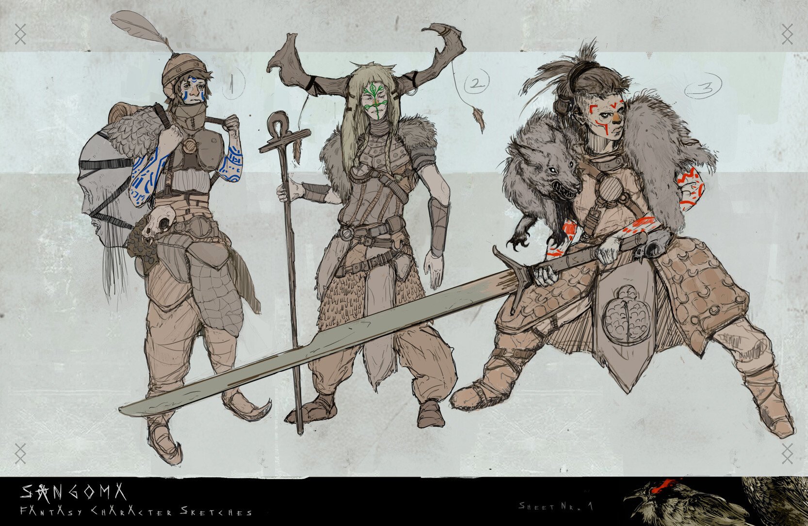 character concept art sketch tests