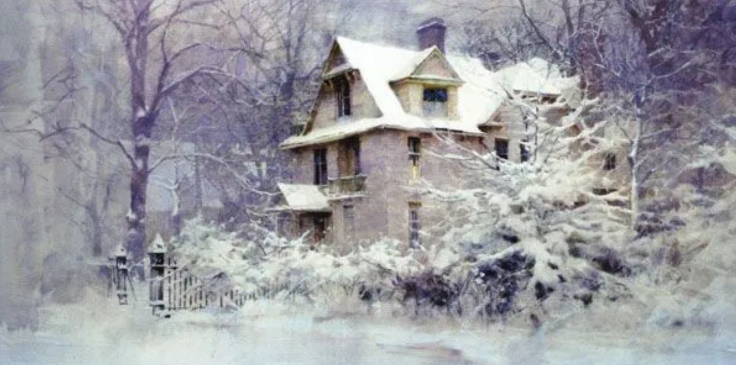 environment painting in snow in oils