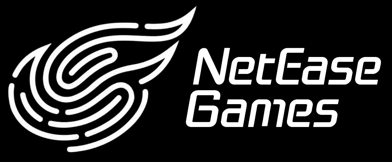 Netease Games logo featuring a stylized flame or maze icon and the company name in white text on a black background.
