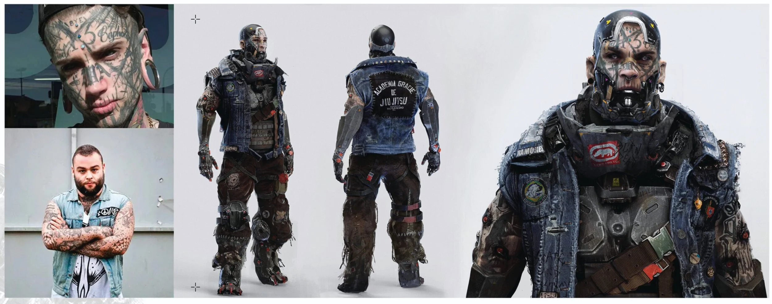 a full body character concept art, of a tank, realistic and sleek, with clever reference images that the concept artist used to create it