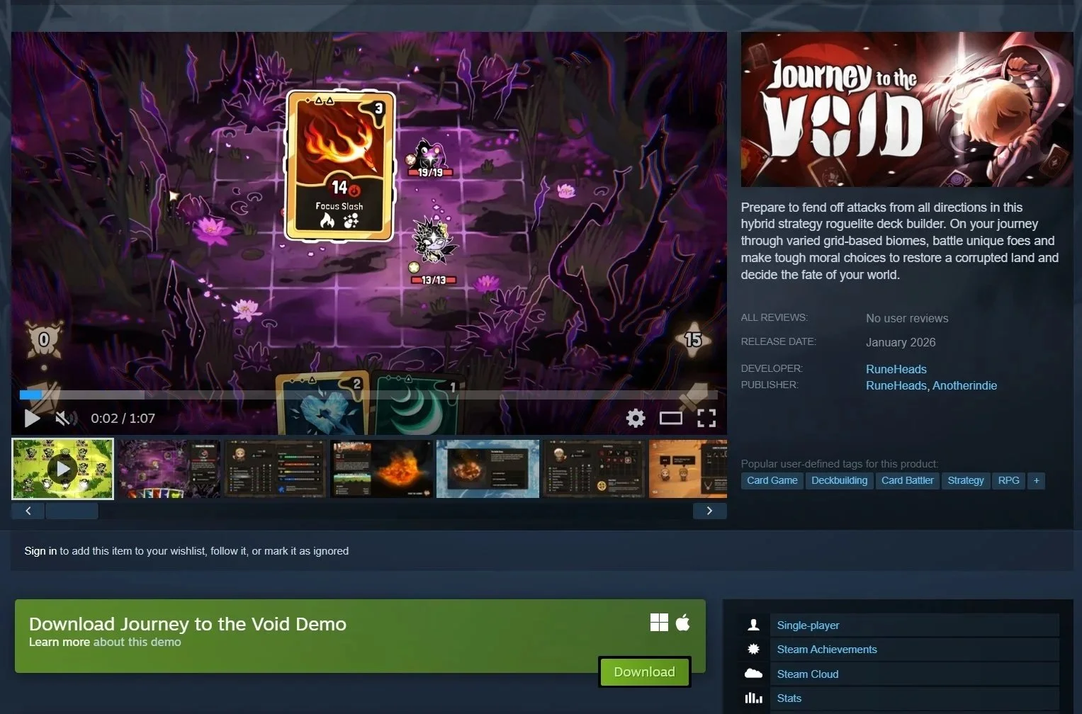 mockup of steam game "journey to the void" with screenshots