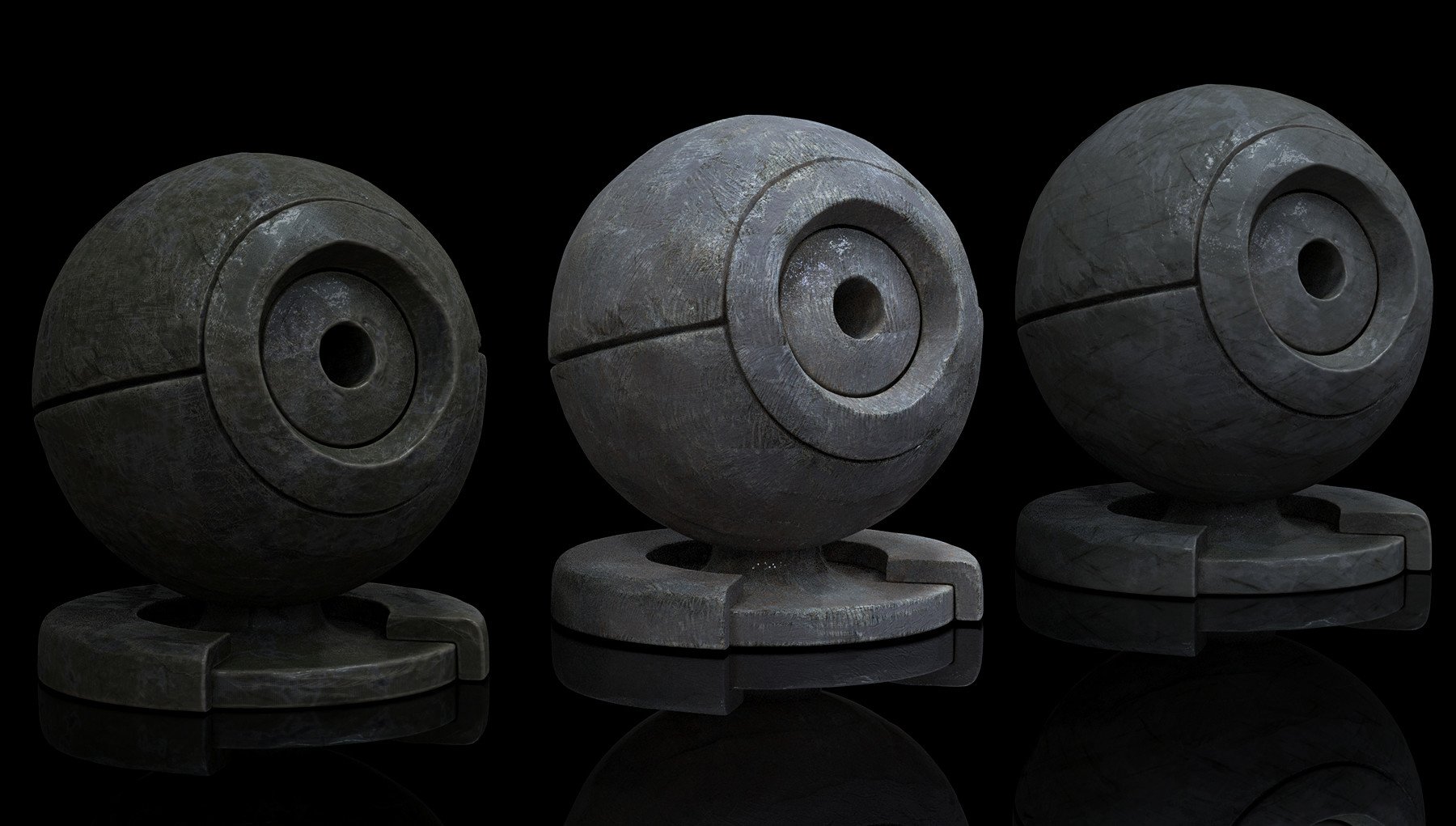 three materials for keyshot, showcasing bronze casts