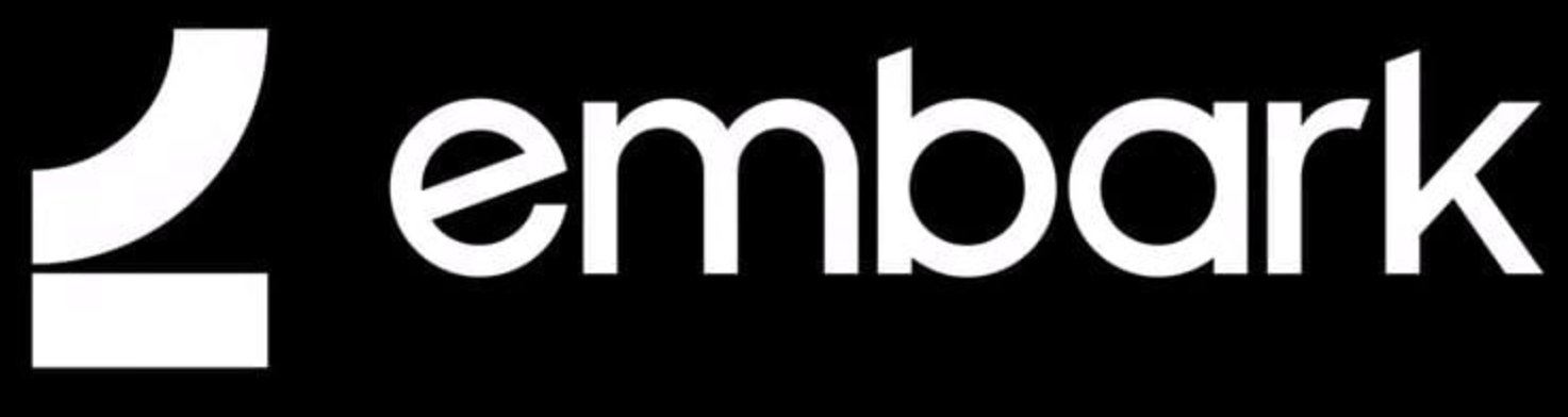 Logo for Embark, with a stylized number 2 and the word 'empark' in bold white letters on a black background