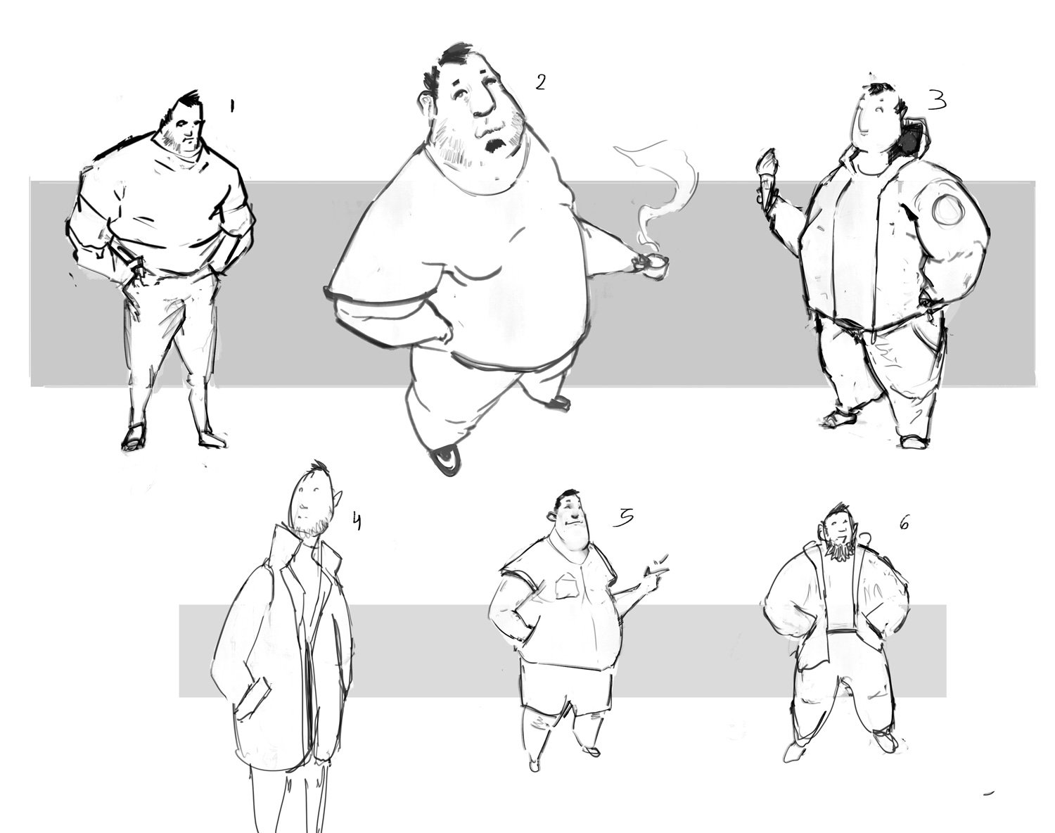 male character design tests through drawings