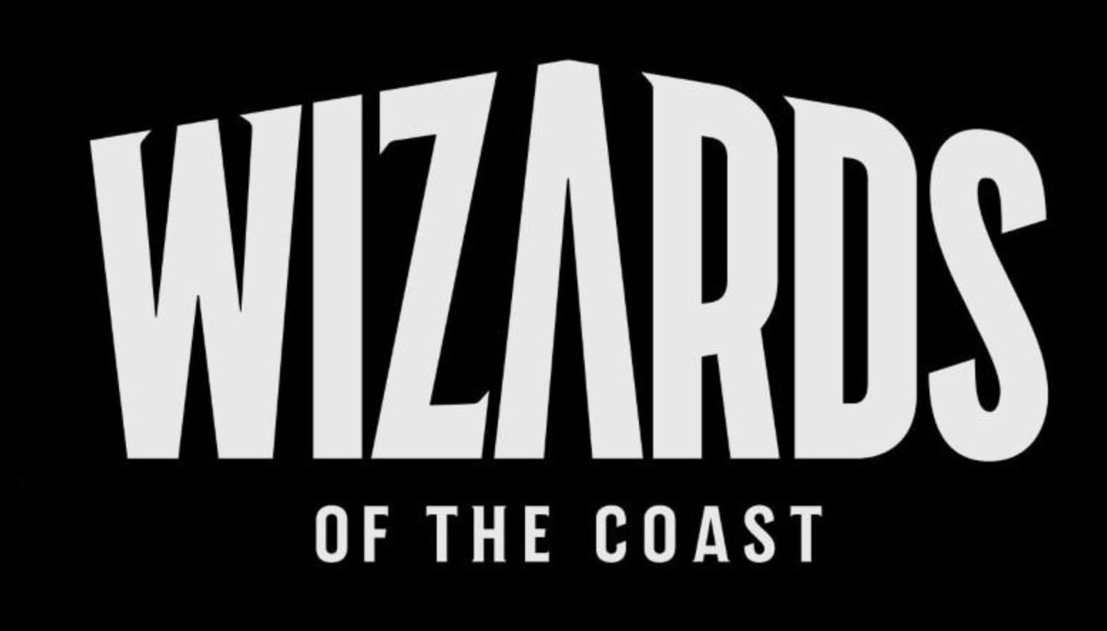 The text 'Wizards of the Coast' in large stylized white font on a black background.