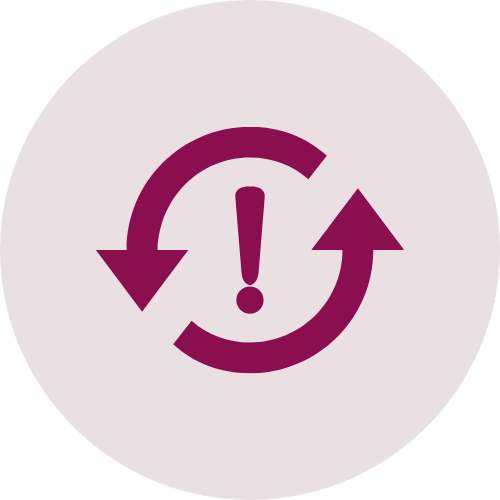 An icon of two arrows circling around an exclamation mark