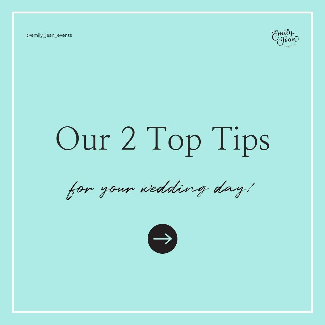 Our 2 Top Tips for your Wedding day! 💍

BE PRESENT - make sure that you're present in every moment on the day. Your wedding day goes SO FAST! Take the time to soak up all the love, laughter and fun. 

DON'T GET CAUGHT UP IN PERFECTION - your wedding