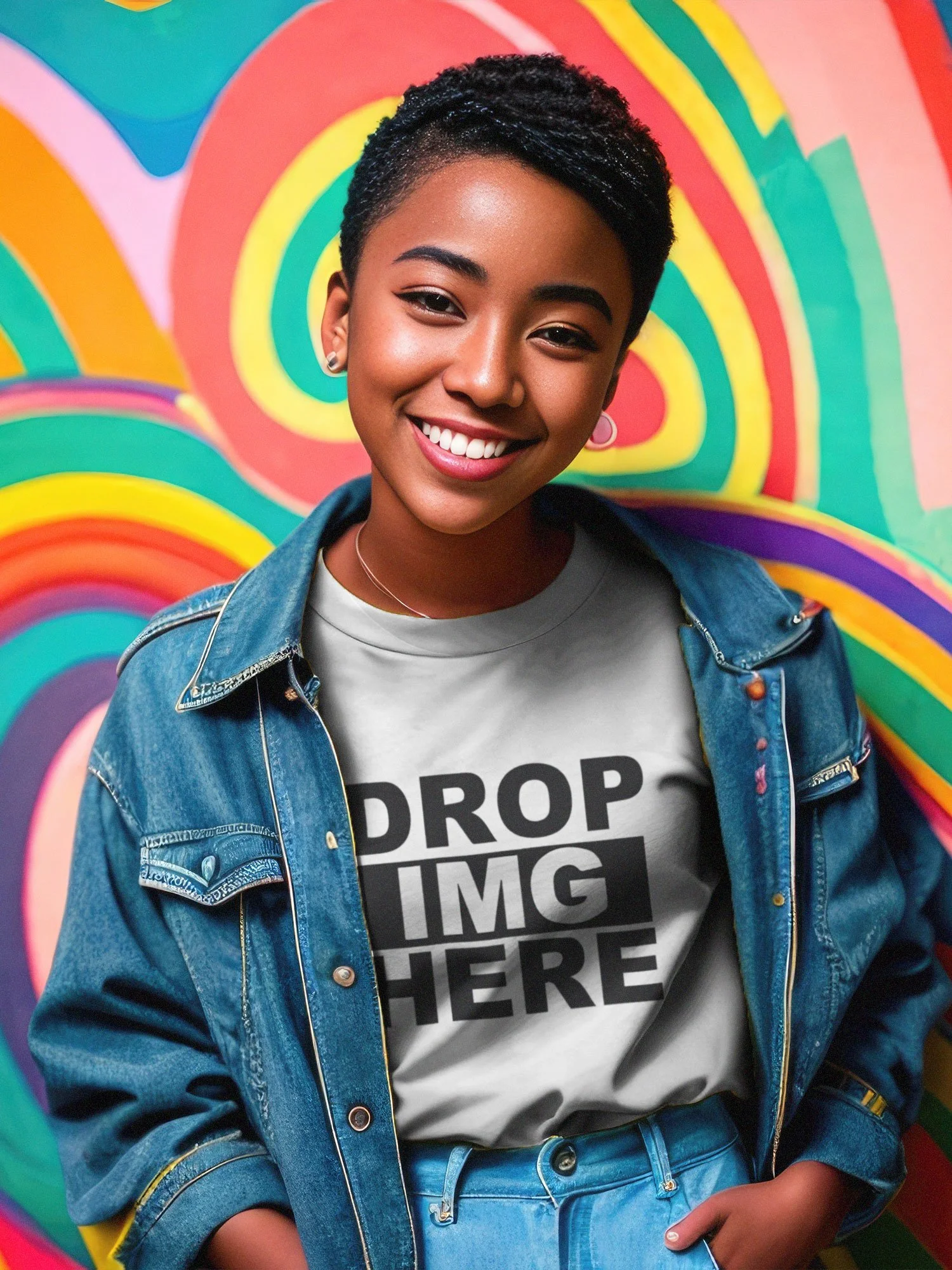 Radiant Vibes: Young Black Girl T-Shirt Mock-up