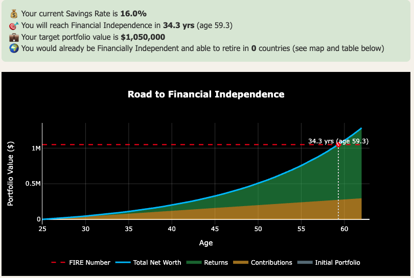 FI calculator screenshot: baseline scenario for case study in the Netherlands