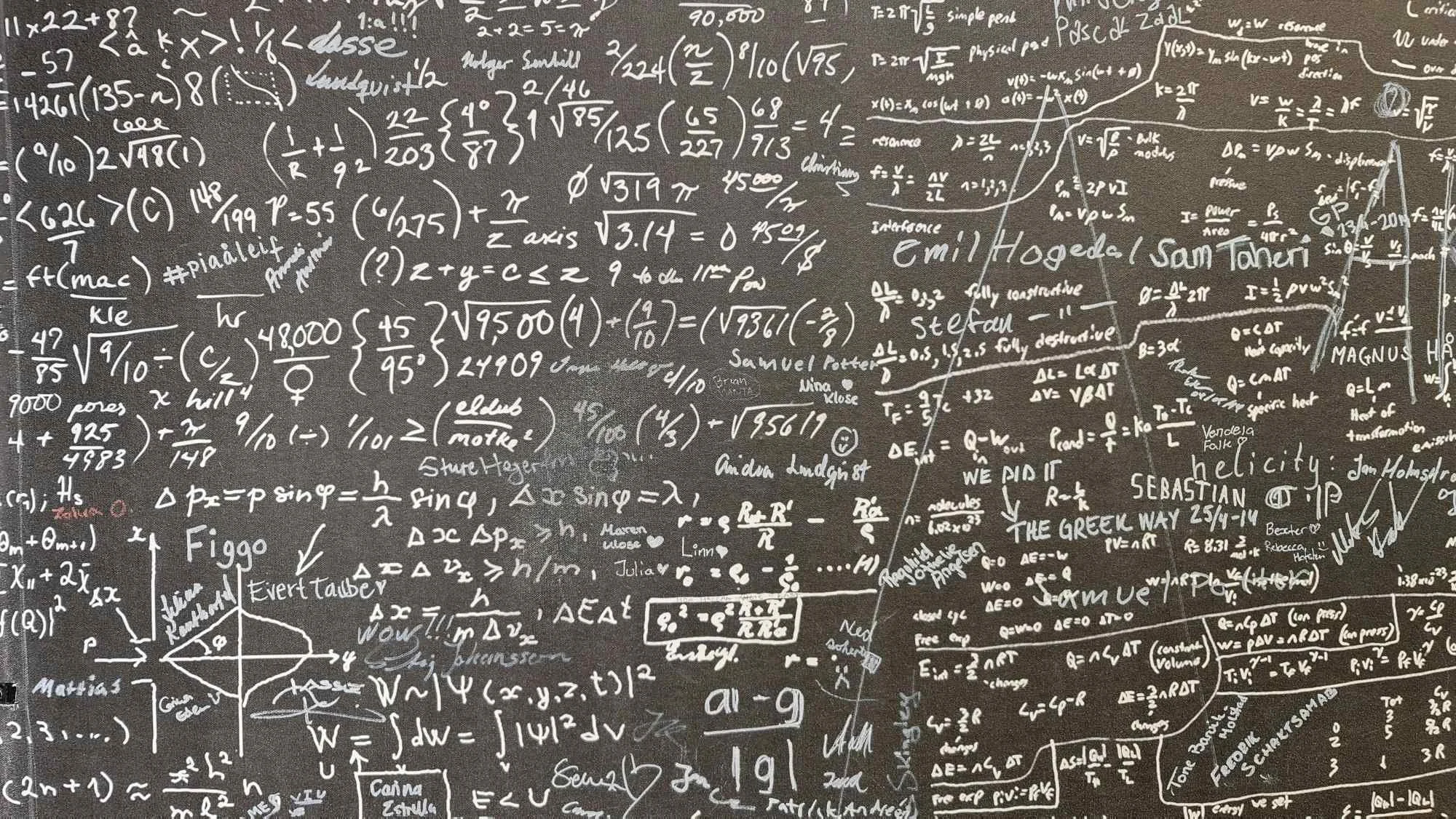 Blackboard covered in complex equations, representing the mathematics behind safe withdrawal rates and the 4% rule.