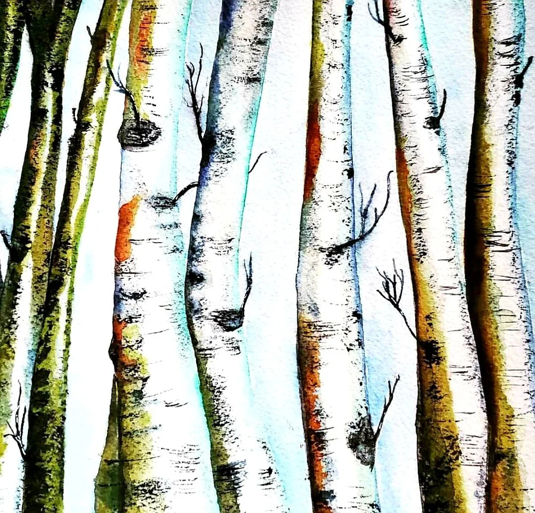 Sold! "Birches" 10x10 Watercolour